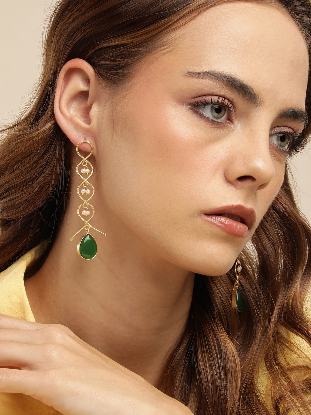 

Anouk Gold-Plated Beaded Teardrop Shaped Drop Earrings, Green