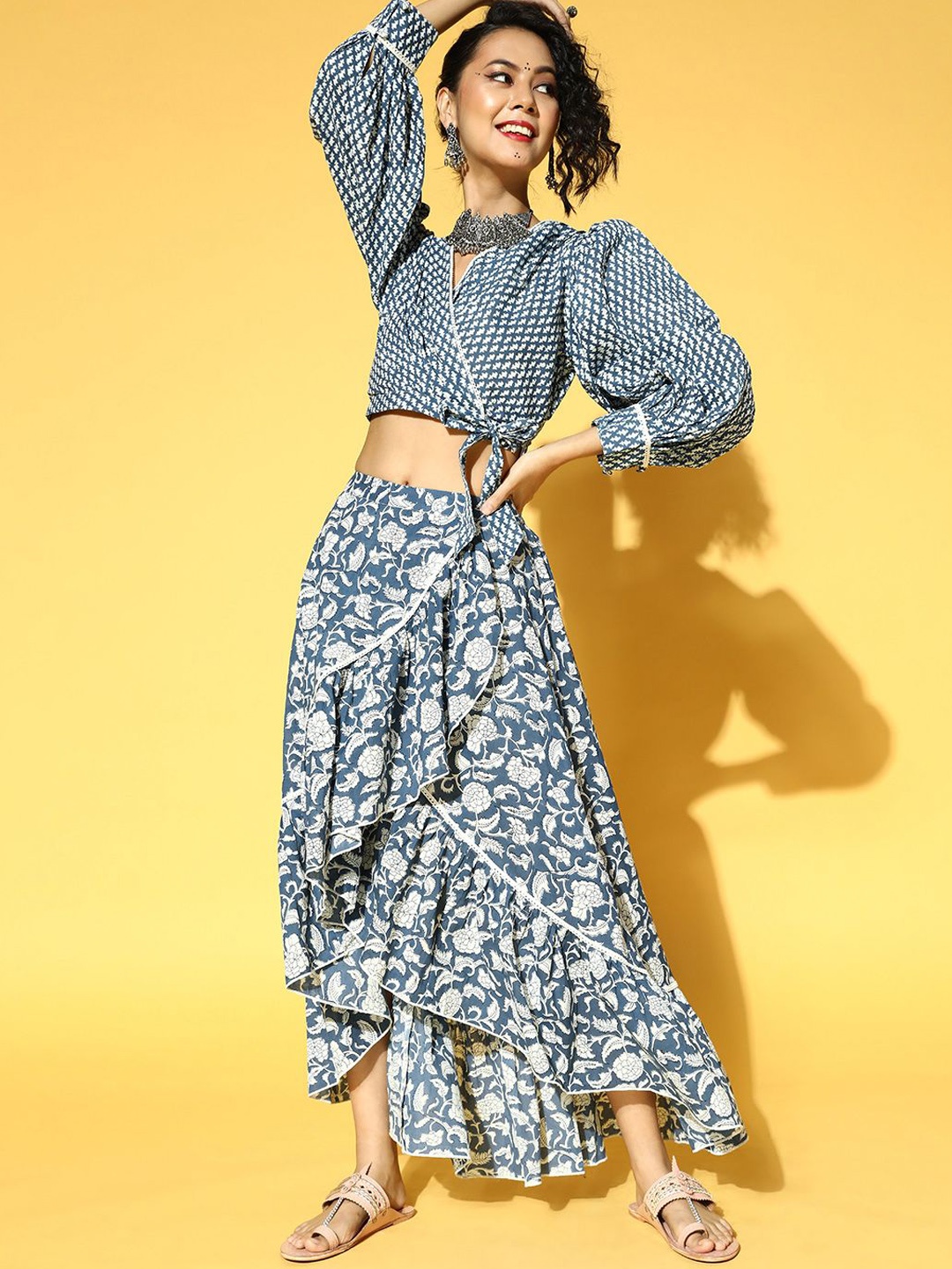 

BAESD Printed Pure Cotton Top & Skirt C-Ords, Blue