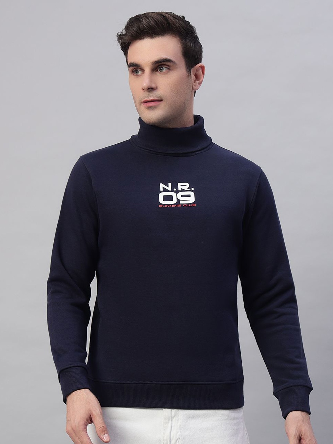 

FCK GOLD Men High Neck Pullover Sweatshirt, Navy blue