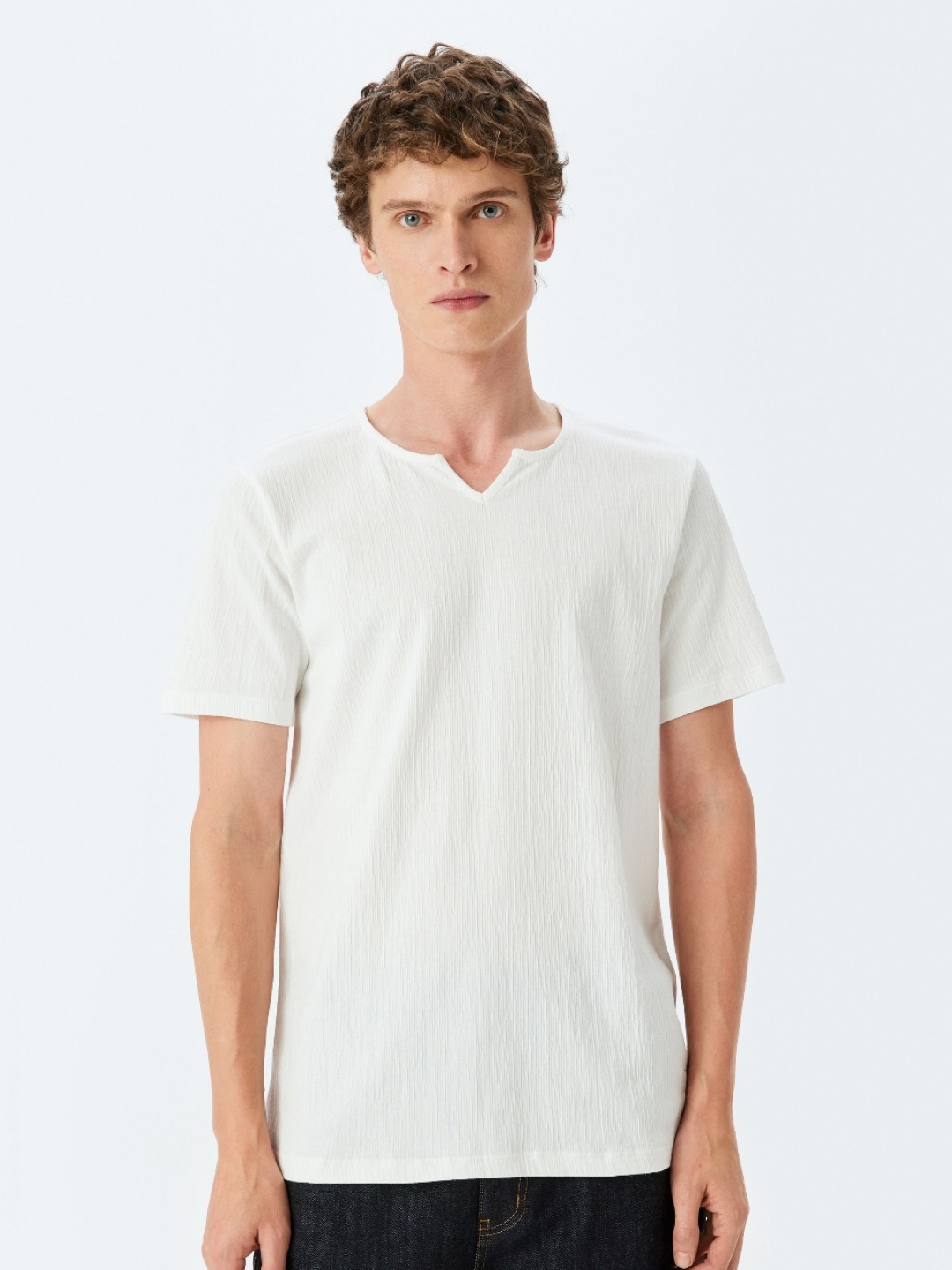 

Koton Men Self Design Round Neck Cotton T-shirt, White