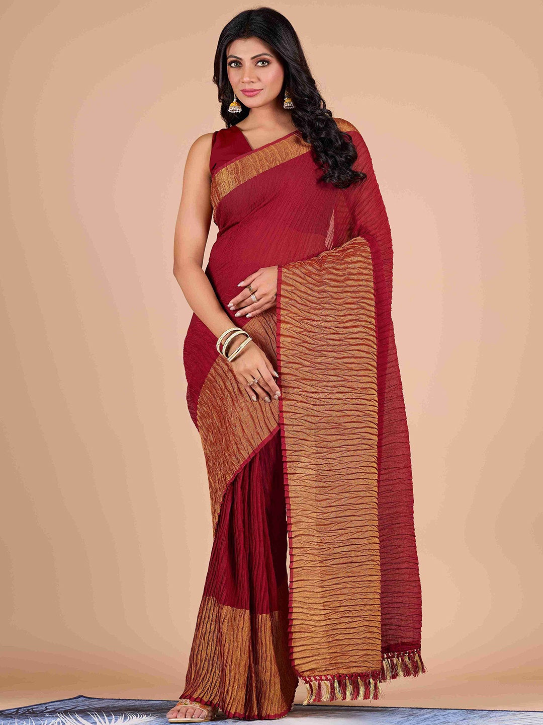 

A.V.M Prints Zari Pure Chiffon Saree, Maroon
