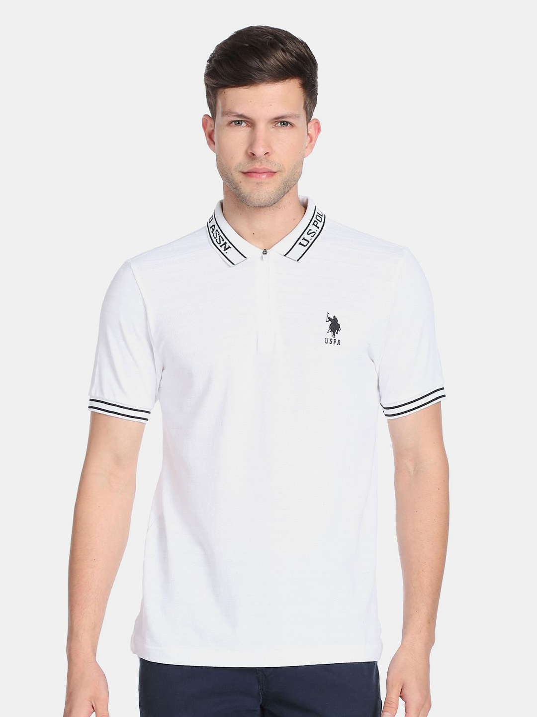 

U.S. Polo Assn. Men Polo Collar Slim Fit Cotton T-shirt, White