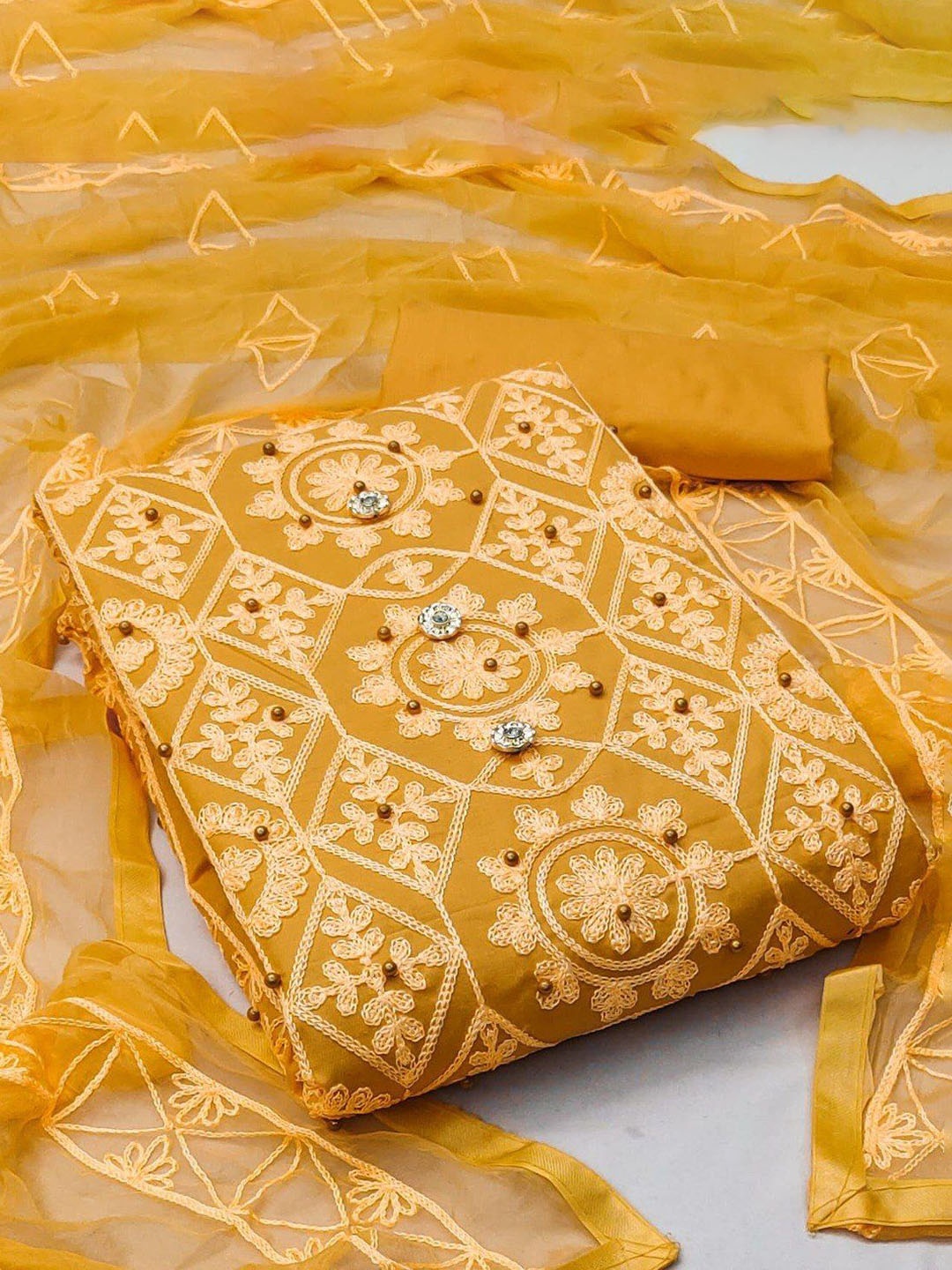 

Suha Unstitched Dress Material, Yellow
