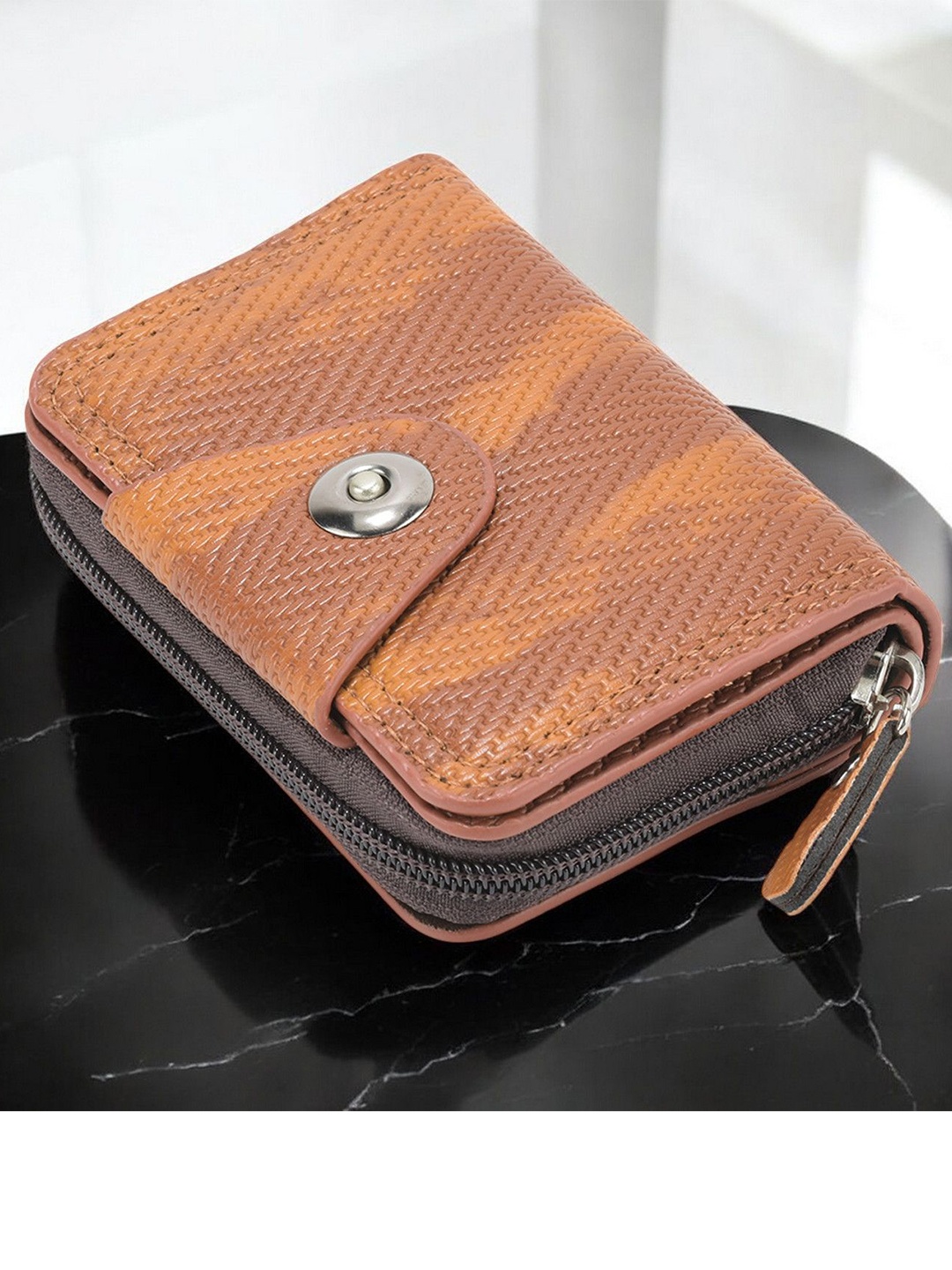 

Kastner Unisex Woven Design Zip Detail PU Card Holder, Tan