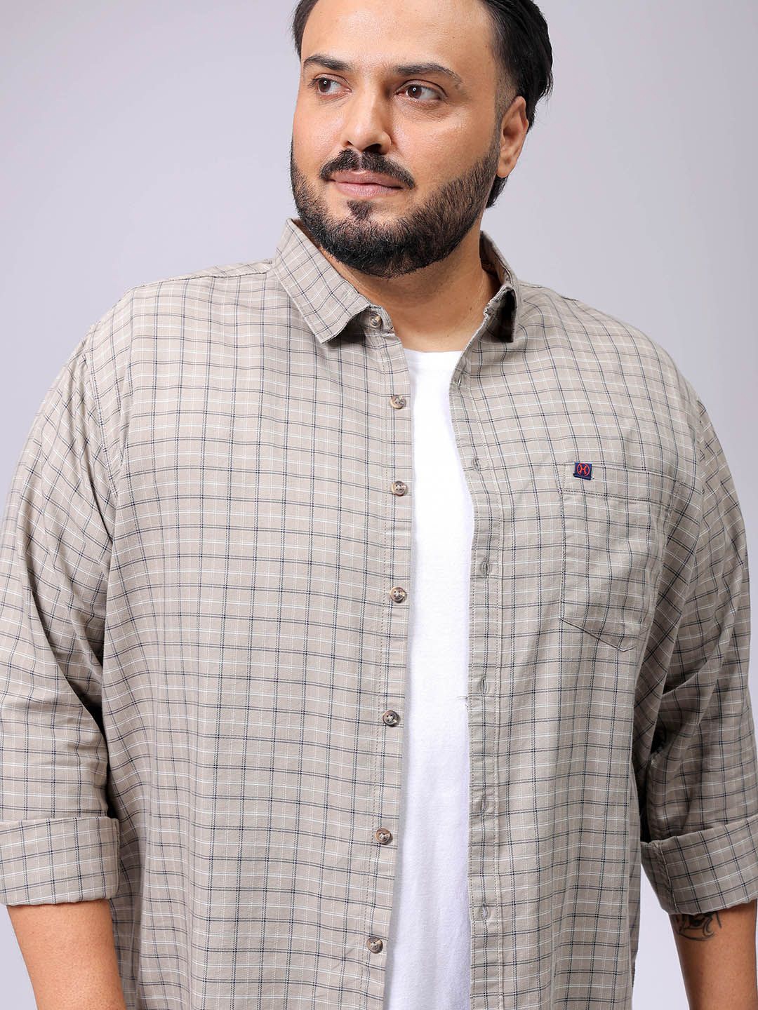 

Hardsoda by The Indian Garage Co Men Plus Size Spread Collar Checked Cotton Casual Shirt, Grey