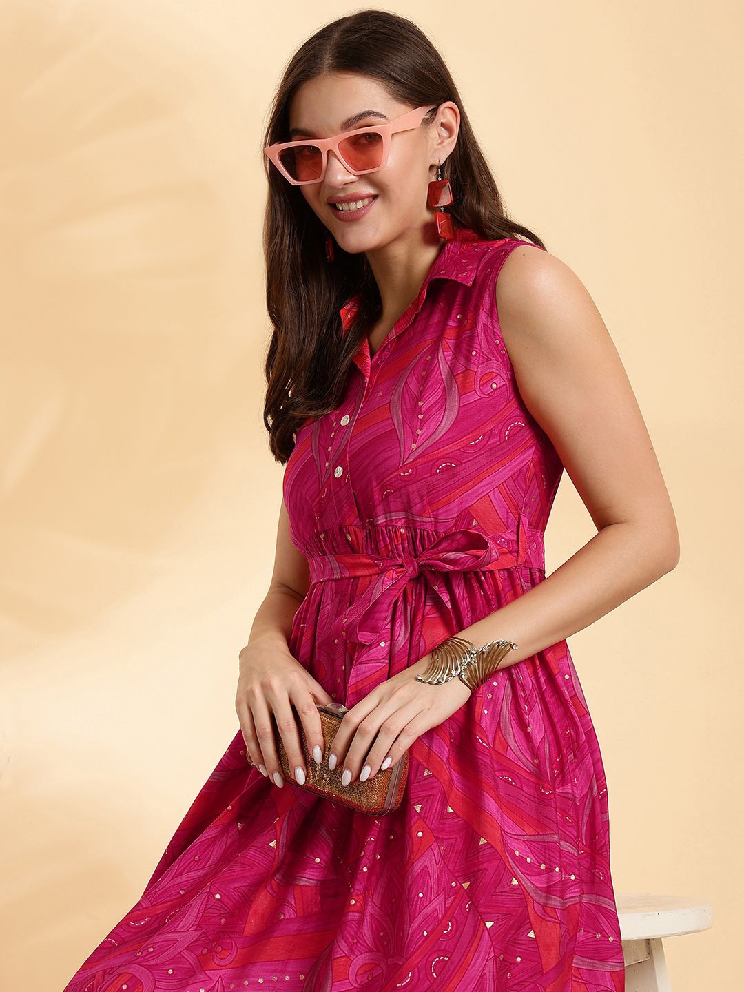 

Anouk Women Ethnic Motifs Printed A-Line Dress, Magenta