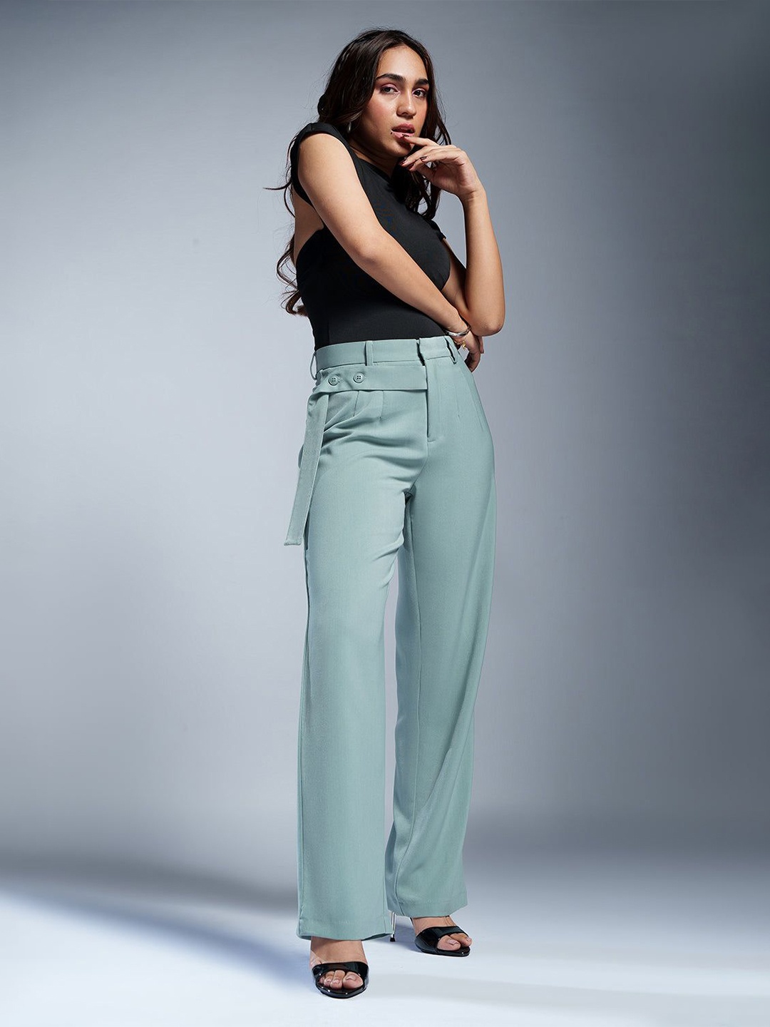 

FREAKINS Women Relaxed Straight Leg Fit High-Rise Korean Pants, Green