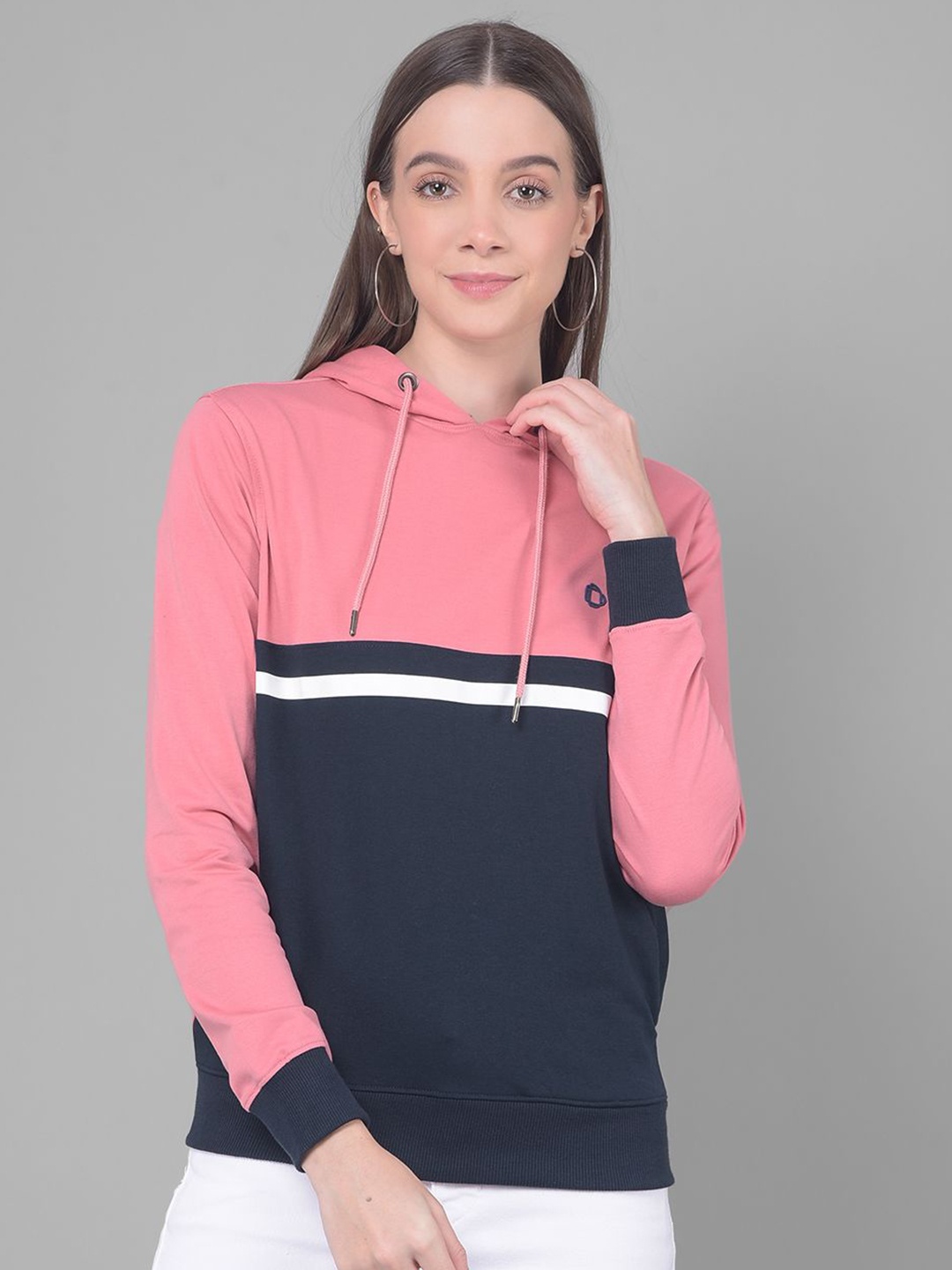 

Dollar Women Colourblocked Hooded Sweatshirt, Pink