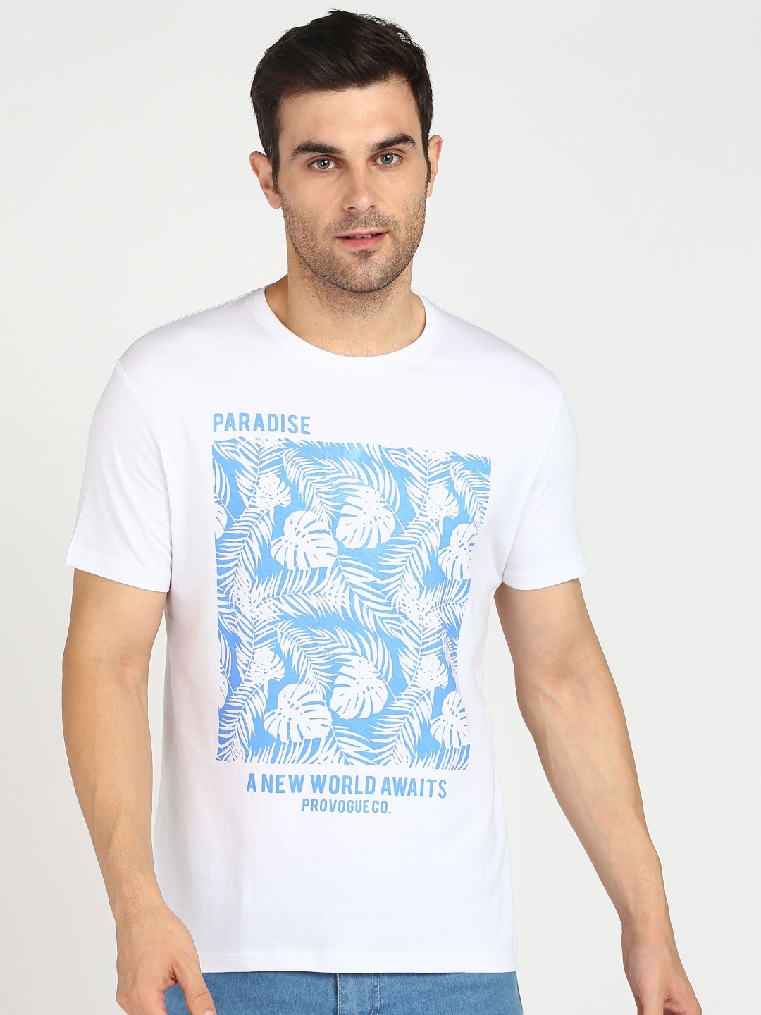 

Provogue Men Printed Raw Edge T-shirt, White