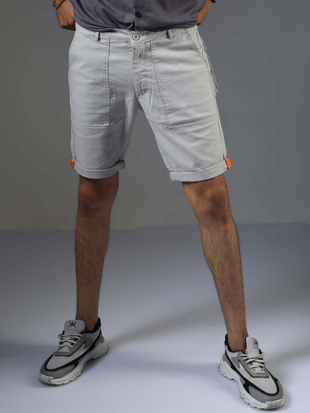 

NEVER NEUD Men Cotton Relaxed Fit Cargo Shorts, Grey