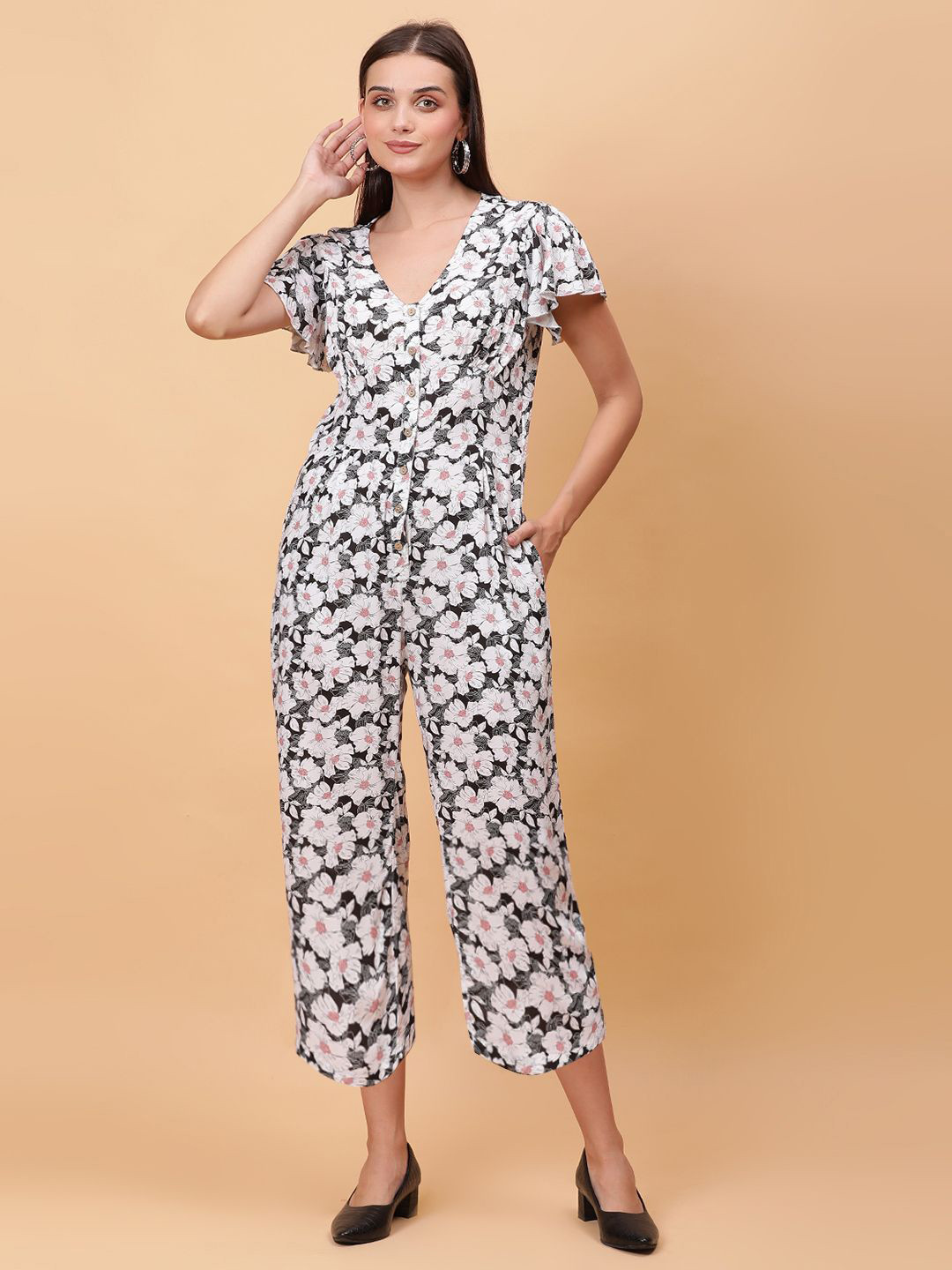

Unifringe Women Printed Basic Jumpsuit, Off white