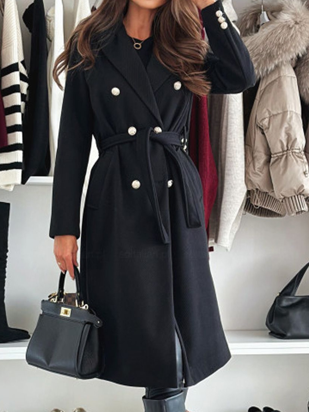 

StyleCast Women Cotton Notched Lapel Coller Double-Breasted Trench Coat, Black