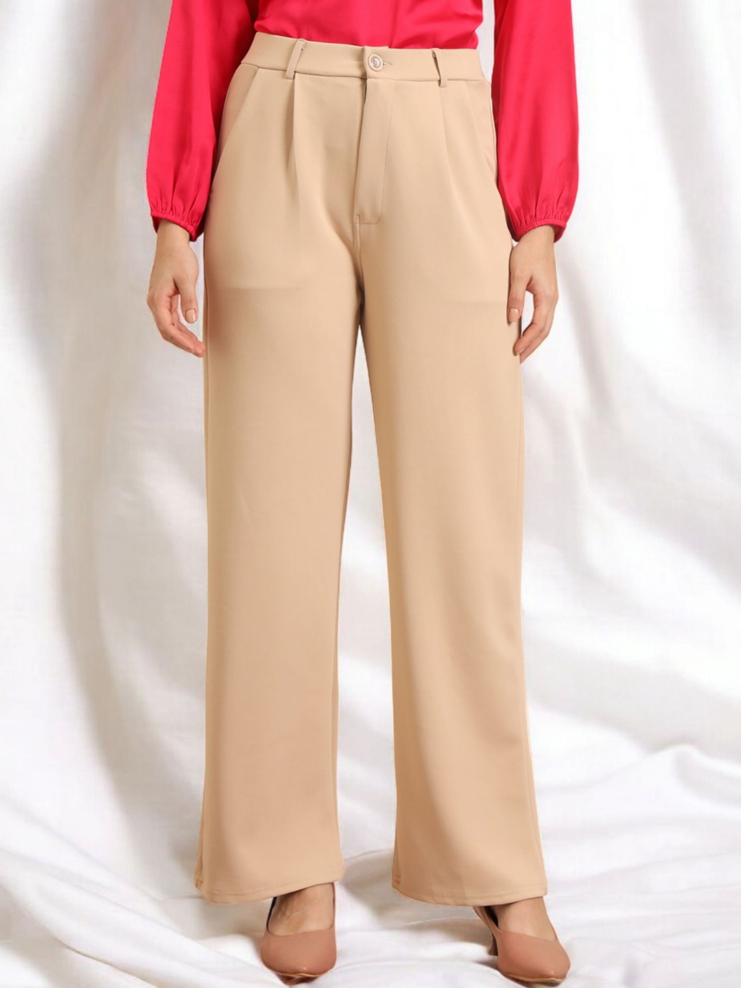 

All About You Formals Women Regular Fit High-Rise Cotton Korean Pants, Cream