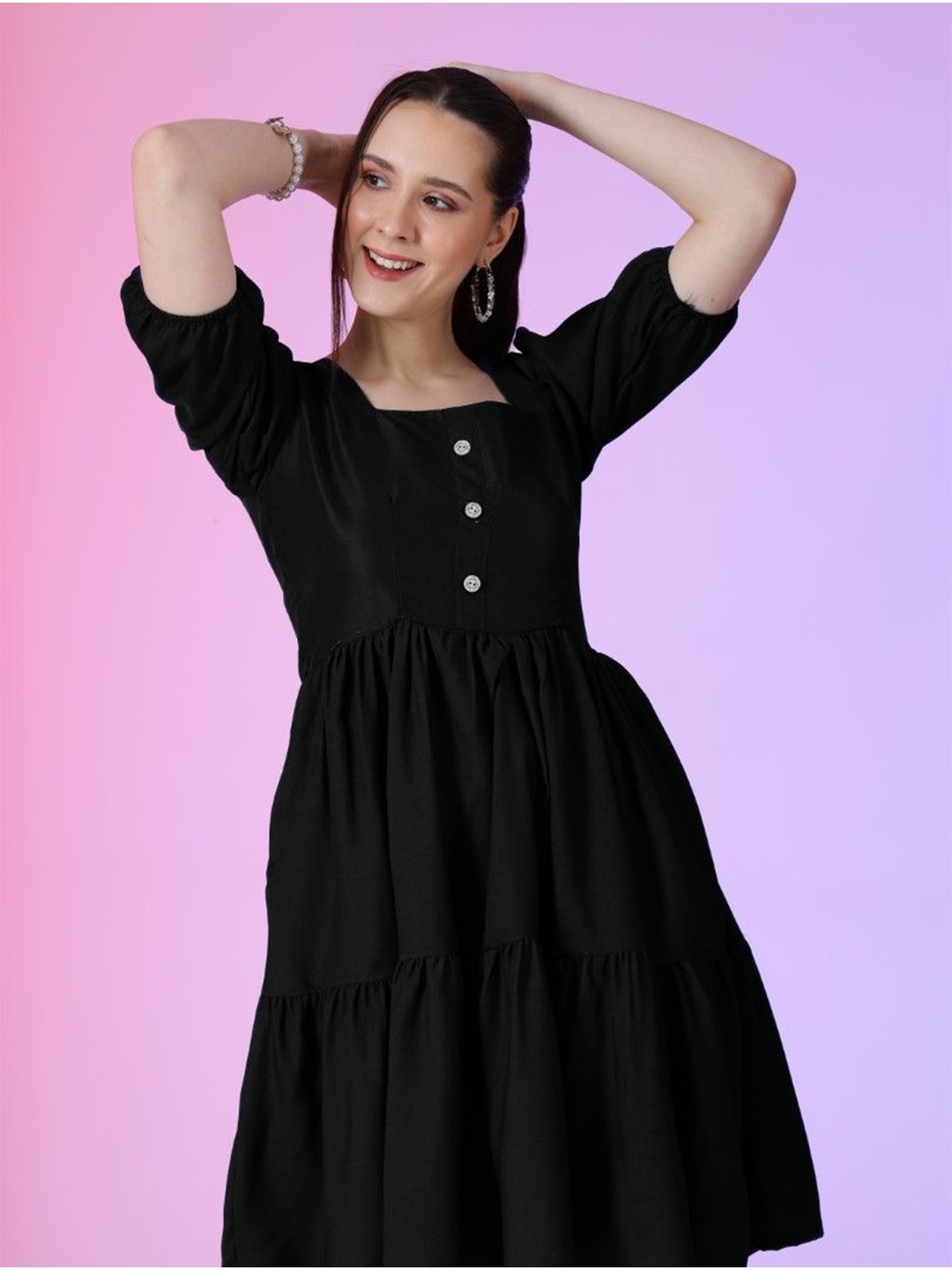 

Krunal Raiyani Women Crepe Fit & Flare Dress, Black