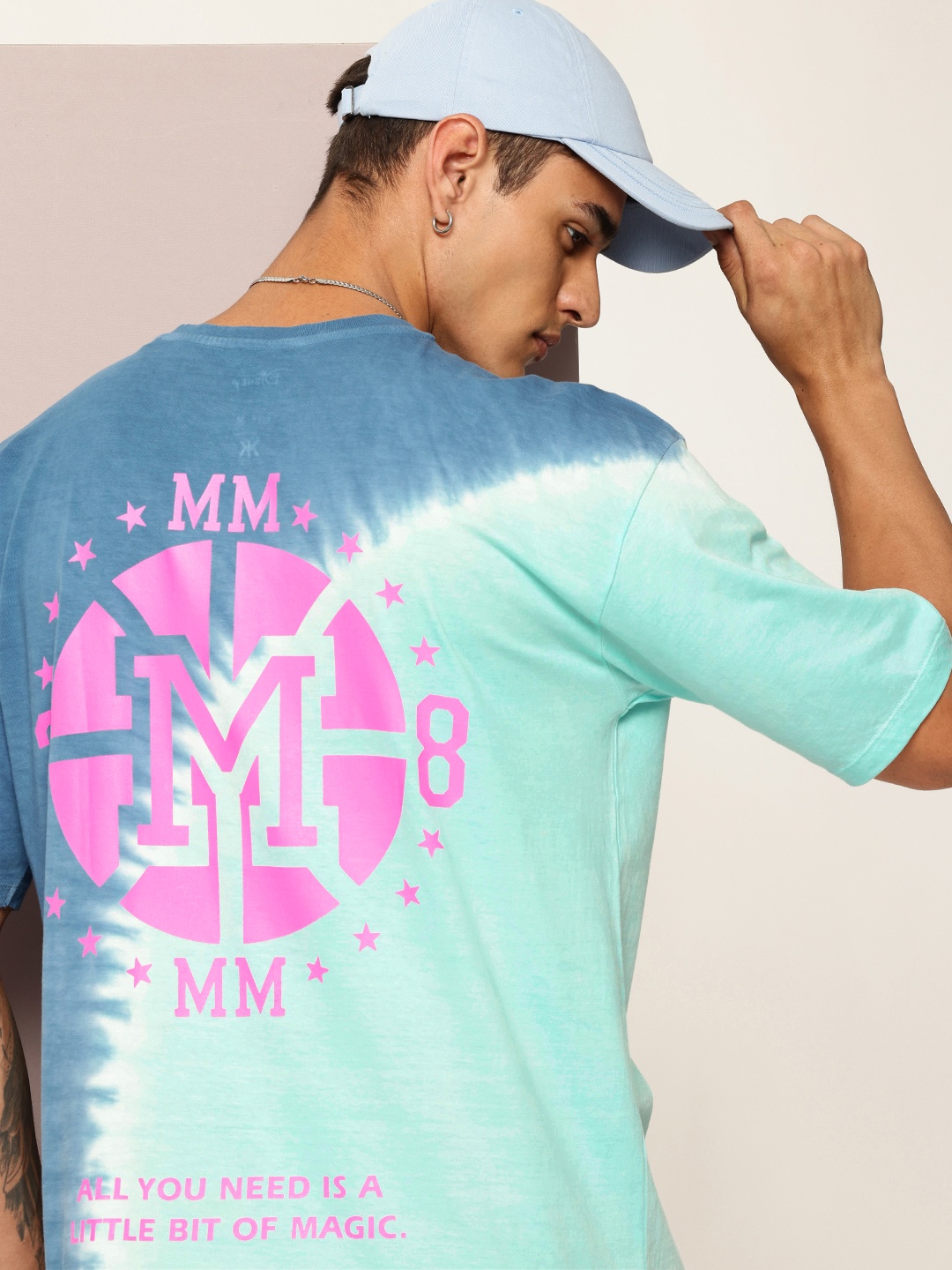 

Kook N Keech Oversized Mickey Mouse Dyed Typography Drop-Shoulder Pure Cotton T-shirt, Blue
