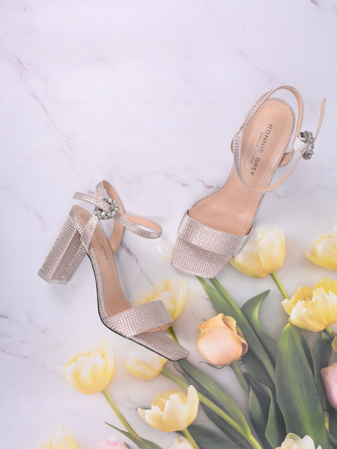 

Ronnie Grey Women Embellished Open Toe Block Heel Sandals, Champagne
