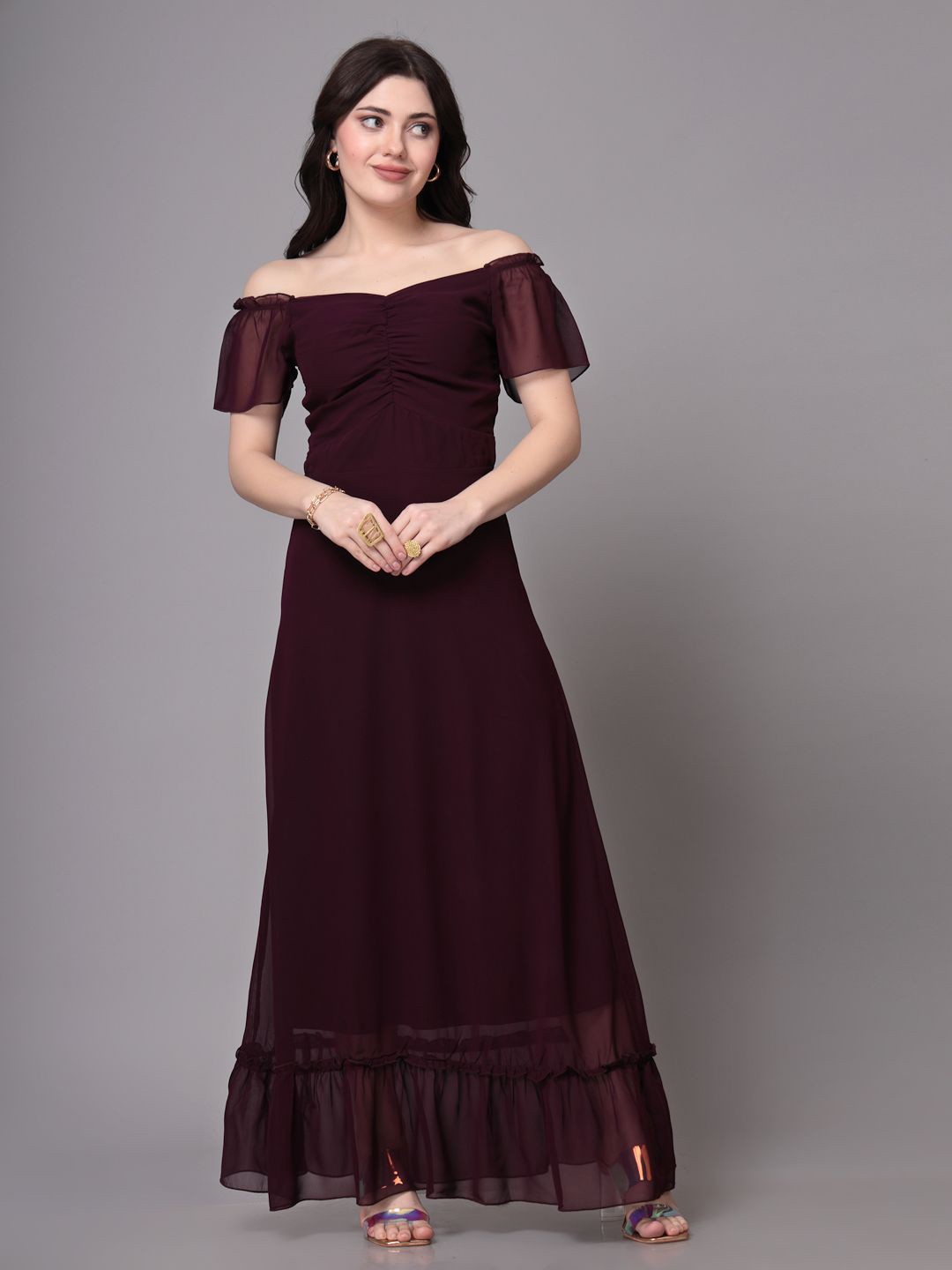 

BAESD Women Sweetheart Neck Flared Sleeves Maxi Dress, Purple