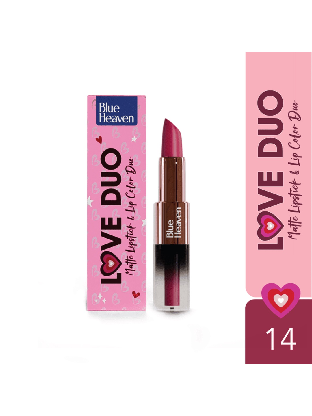 

Blue Heaven Love Duo 2-in-1 Dual-Sided Matte Lipstick & Lip Colour 1.5ml + 4g - Shade 14, Pink