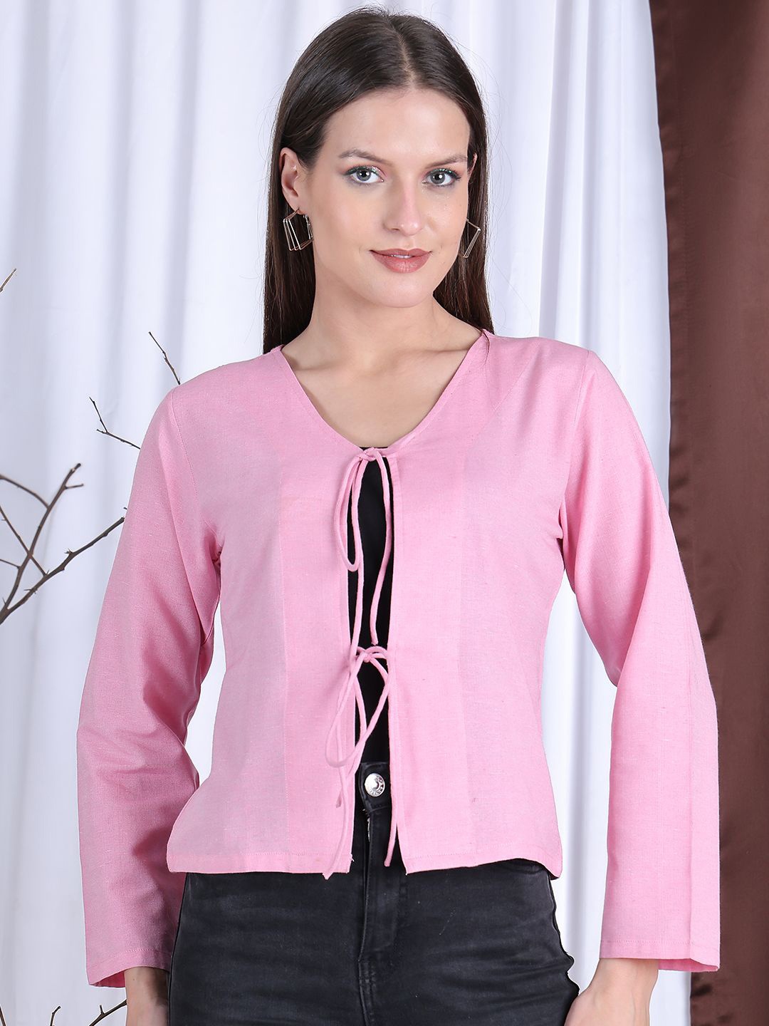 

NEUDIS Women Tie-Up Neck Cotton Top, Pink