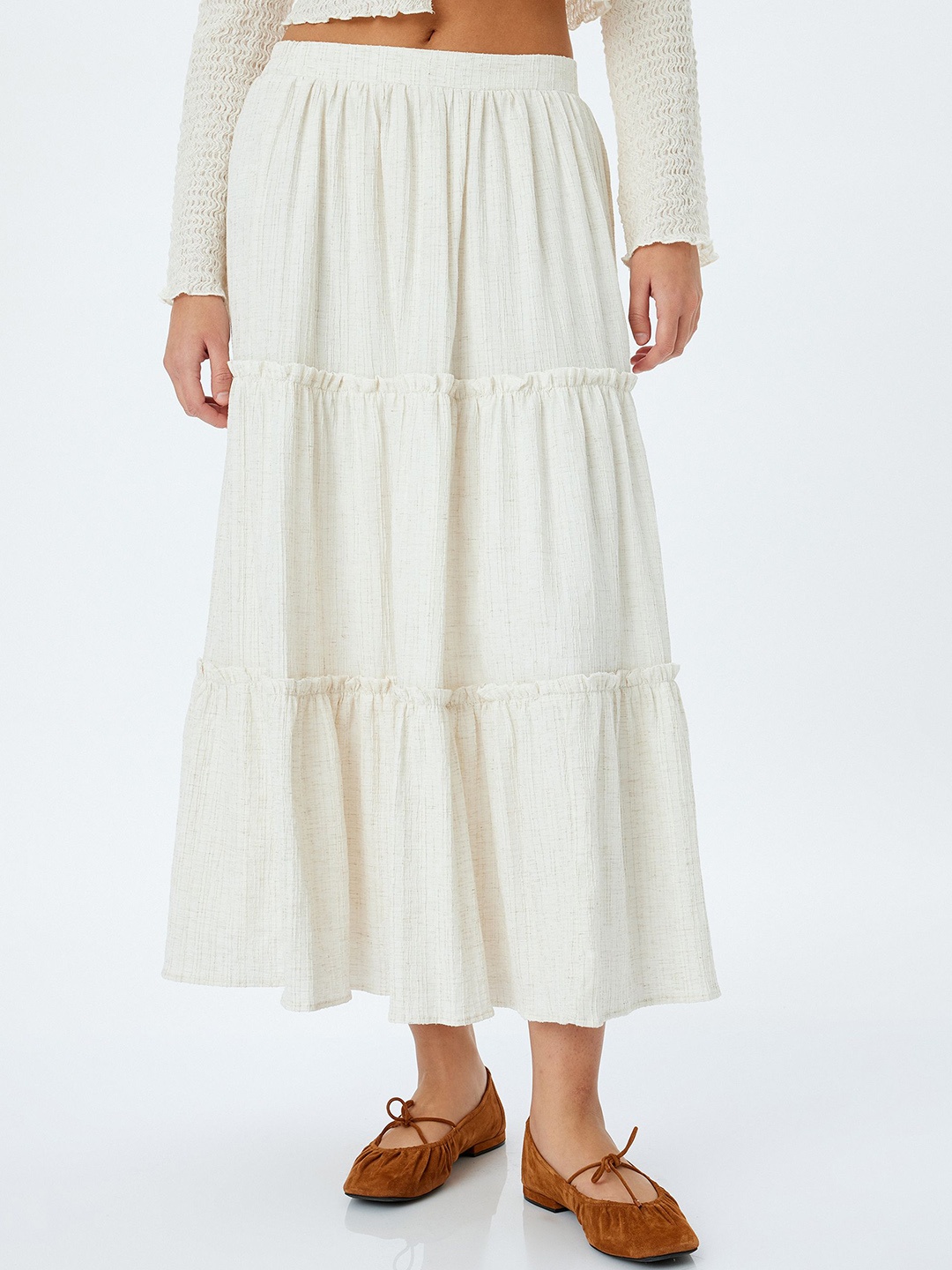 

Koton Women Flared Striped Maxi Skirts, Beige