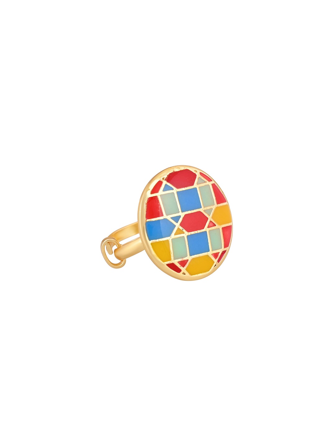 

House of Pataudi Gold-Plated Enamelled Anti-Tarnish Adjustable Finger Ring