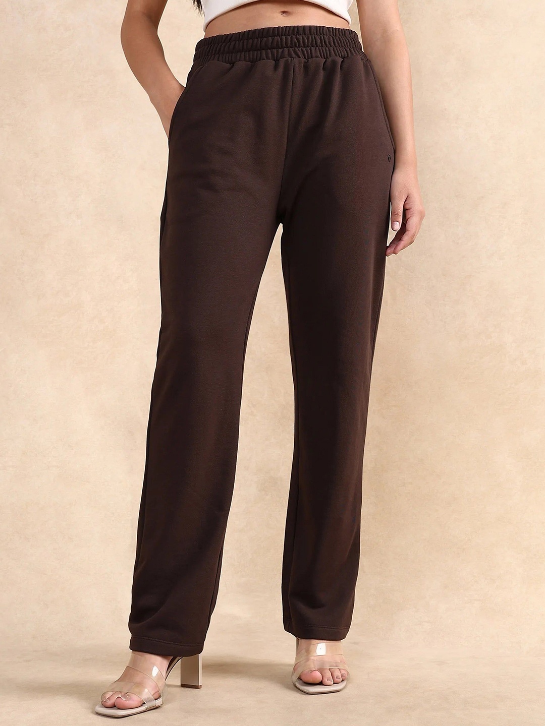 

RAREISM Women Mid Rise Pure Cotton Trousers, Brown