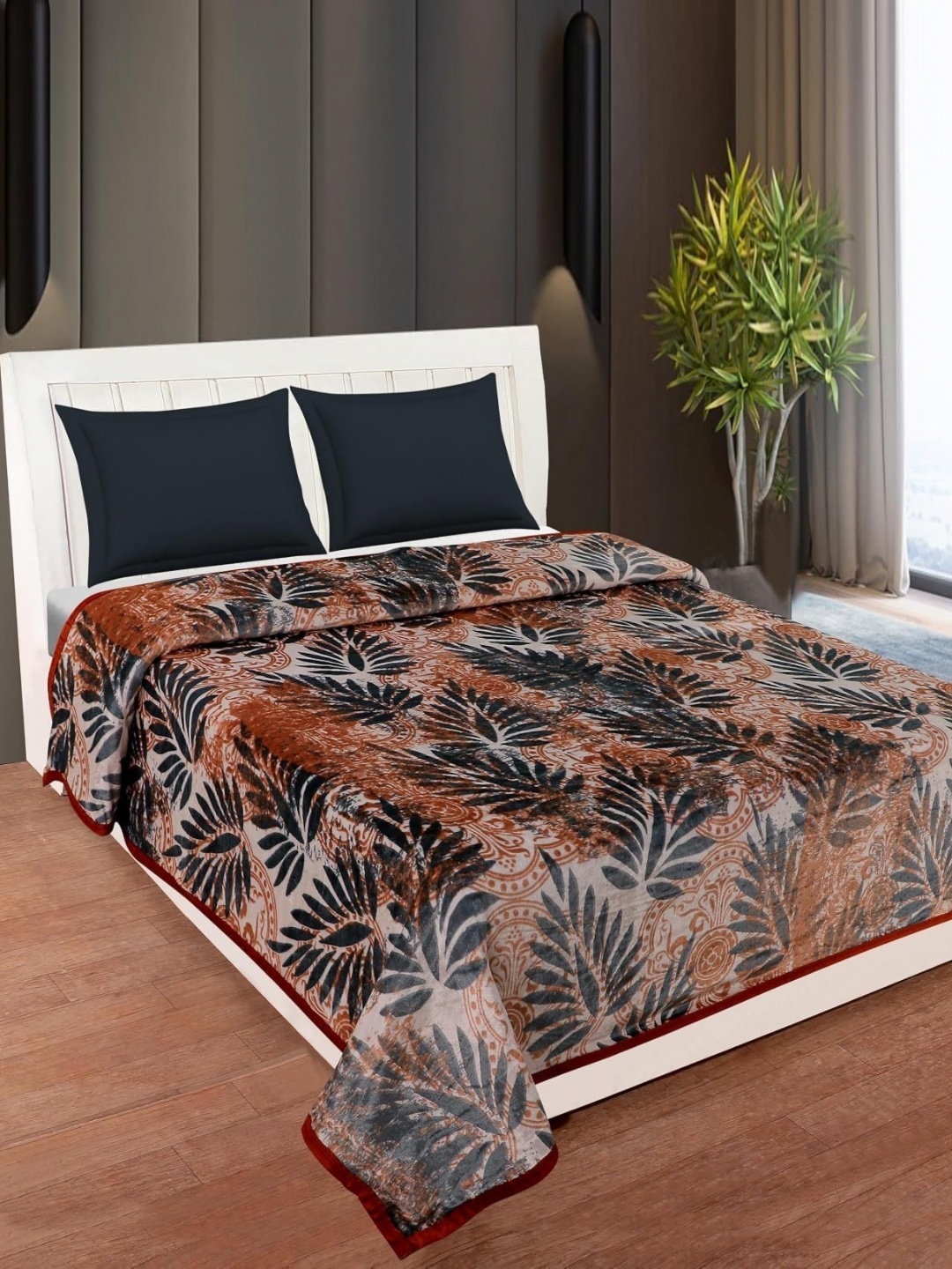 

Sarla Blankets And Beyond Brown & Grey Floral AC Room 300 GSM Single Bed Blanket