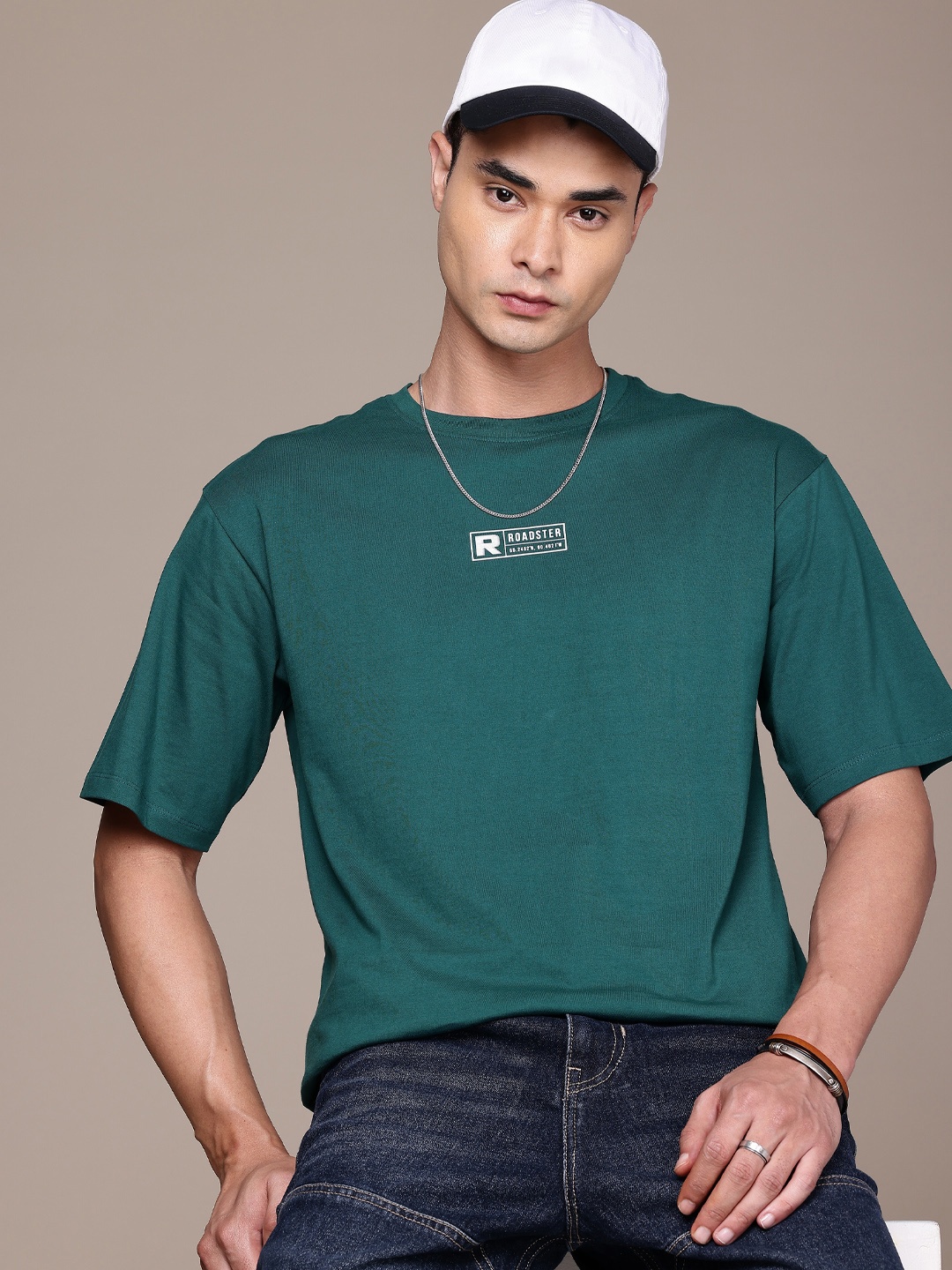 

The Roadster Life Co. Drop-Shoulder Sleeves Pure Cotton Relaxed Fit T-shirt, Teal