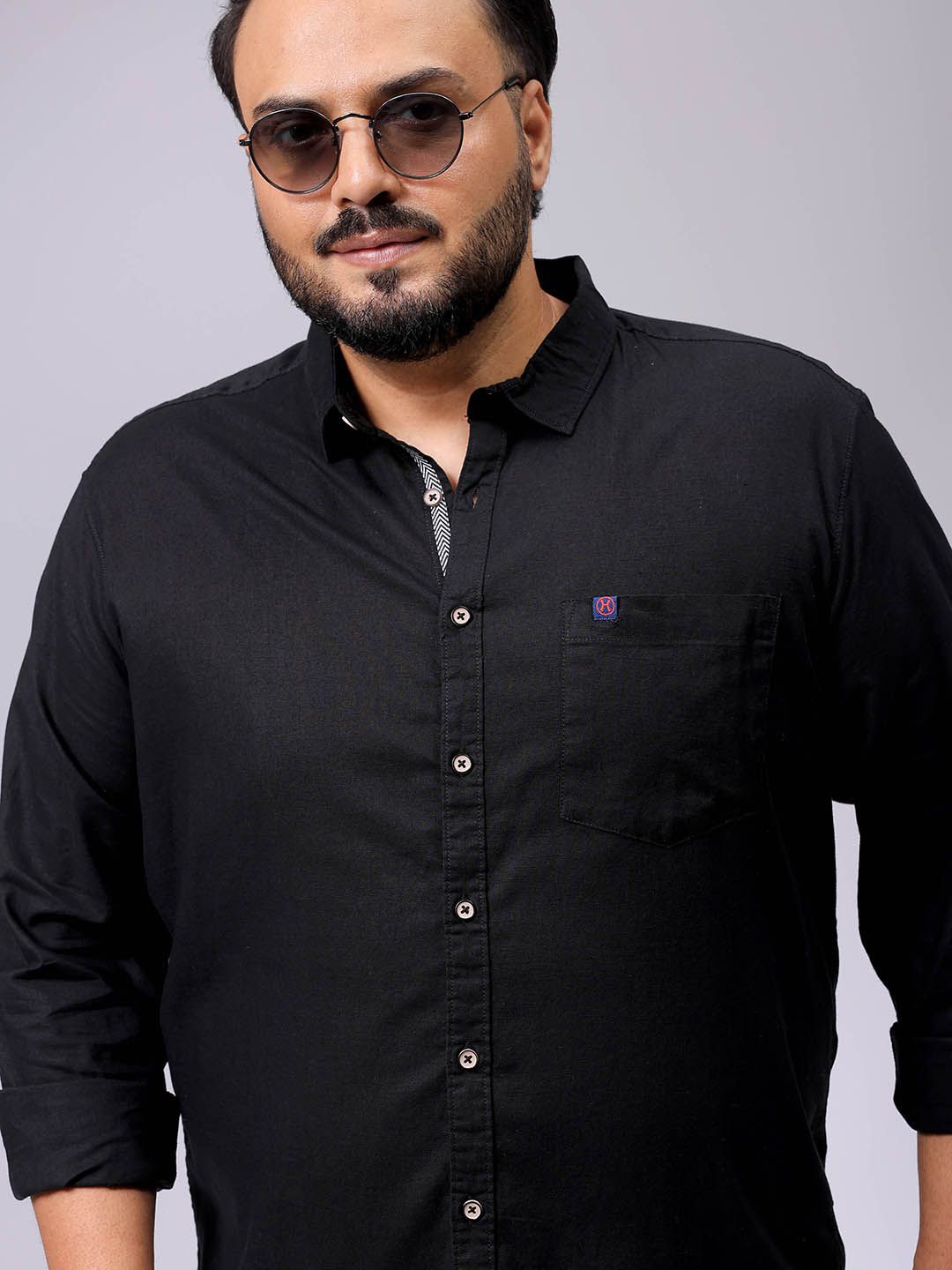 

Hardsoda by The Indian Garage Co Men Plus Size Spread Collar Solid Cotton Casual Shirt, Black