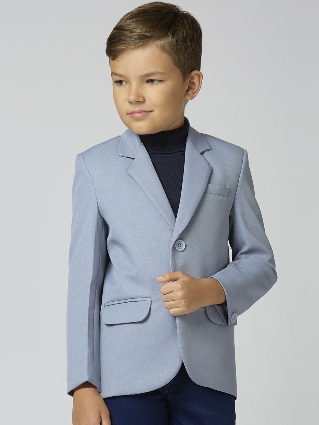 

YK Boys Slim Fit Long Sleeve Single Breasted Elegance Blazer, Grey