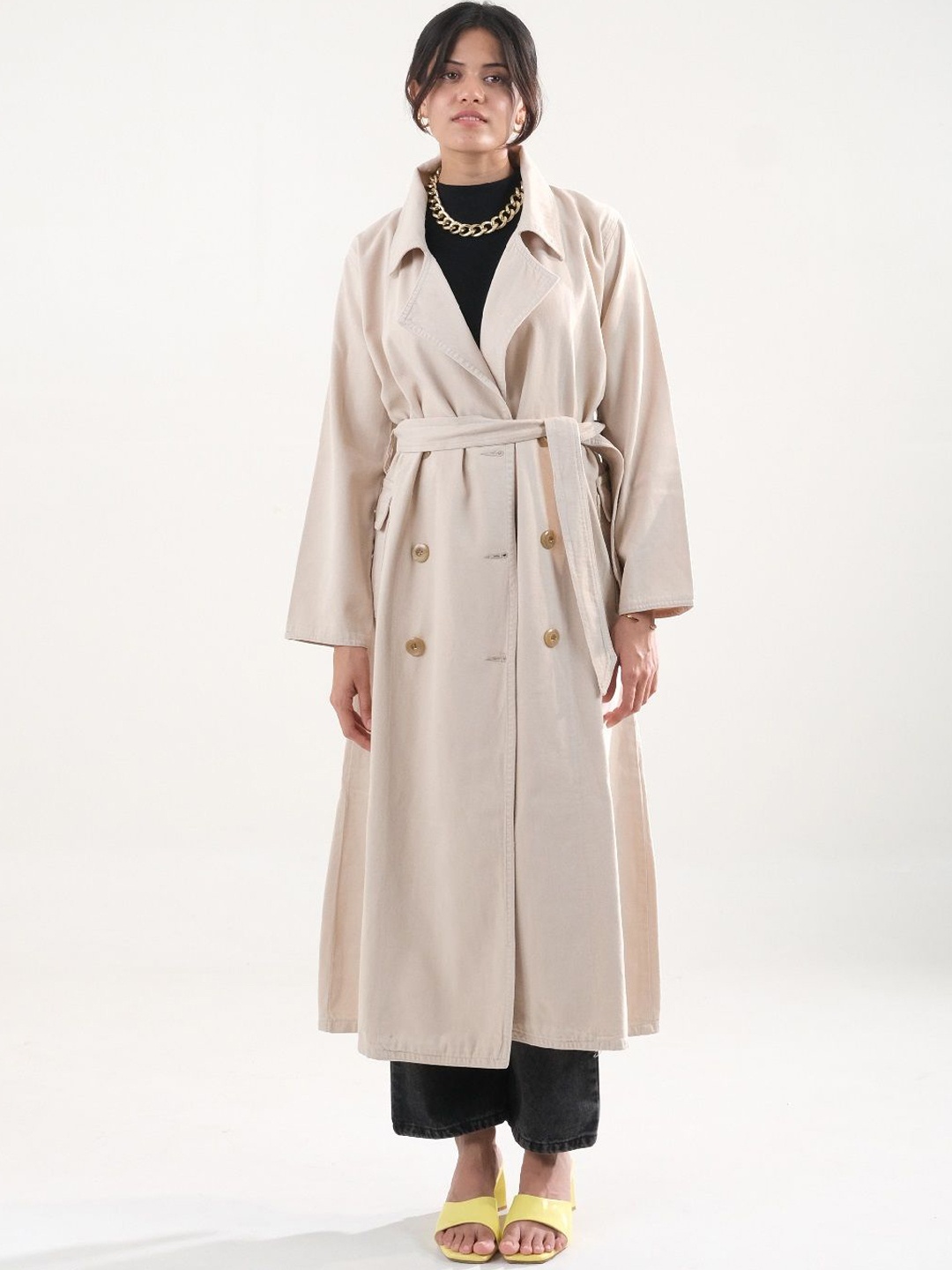 

FILLY Women Single-Breasted Cotton Trench Coat, Beige