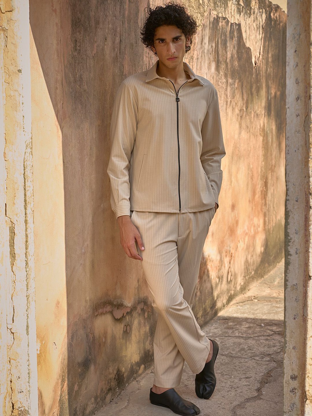 

Dash and Dot Shirt Collar Shirt With Trousers Co-Ords, Cream