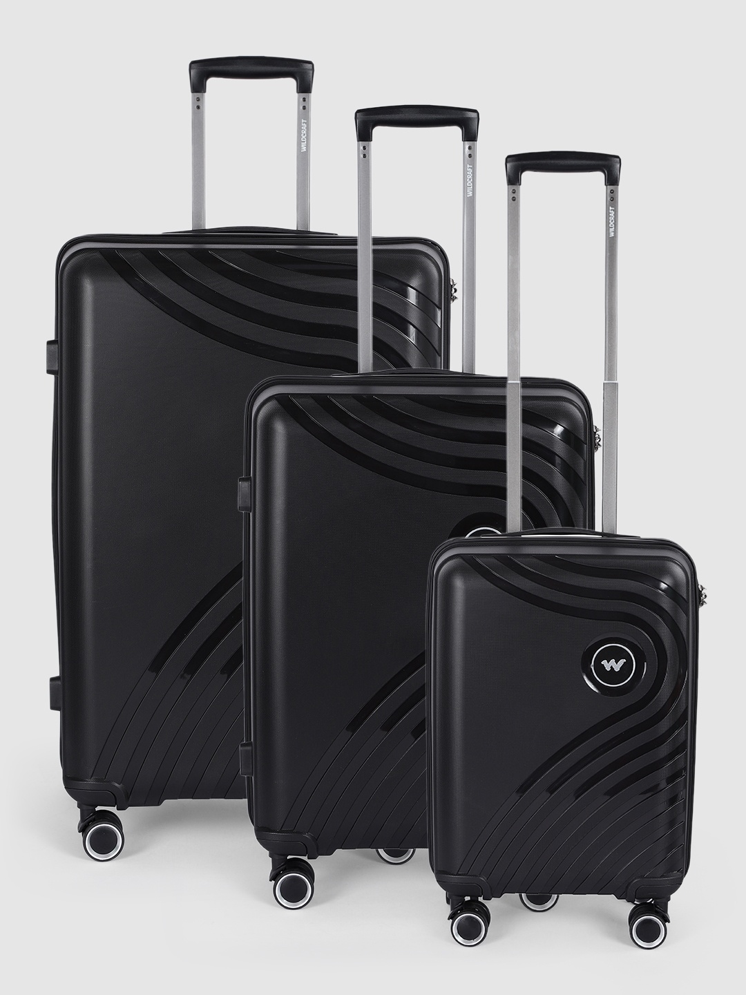 

Wildcraft Set of 3 Onyx Trolley Suitcases - Cabin Medium & Large, Black