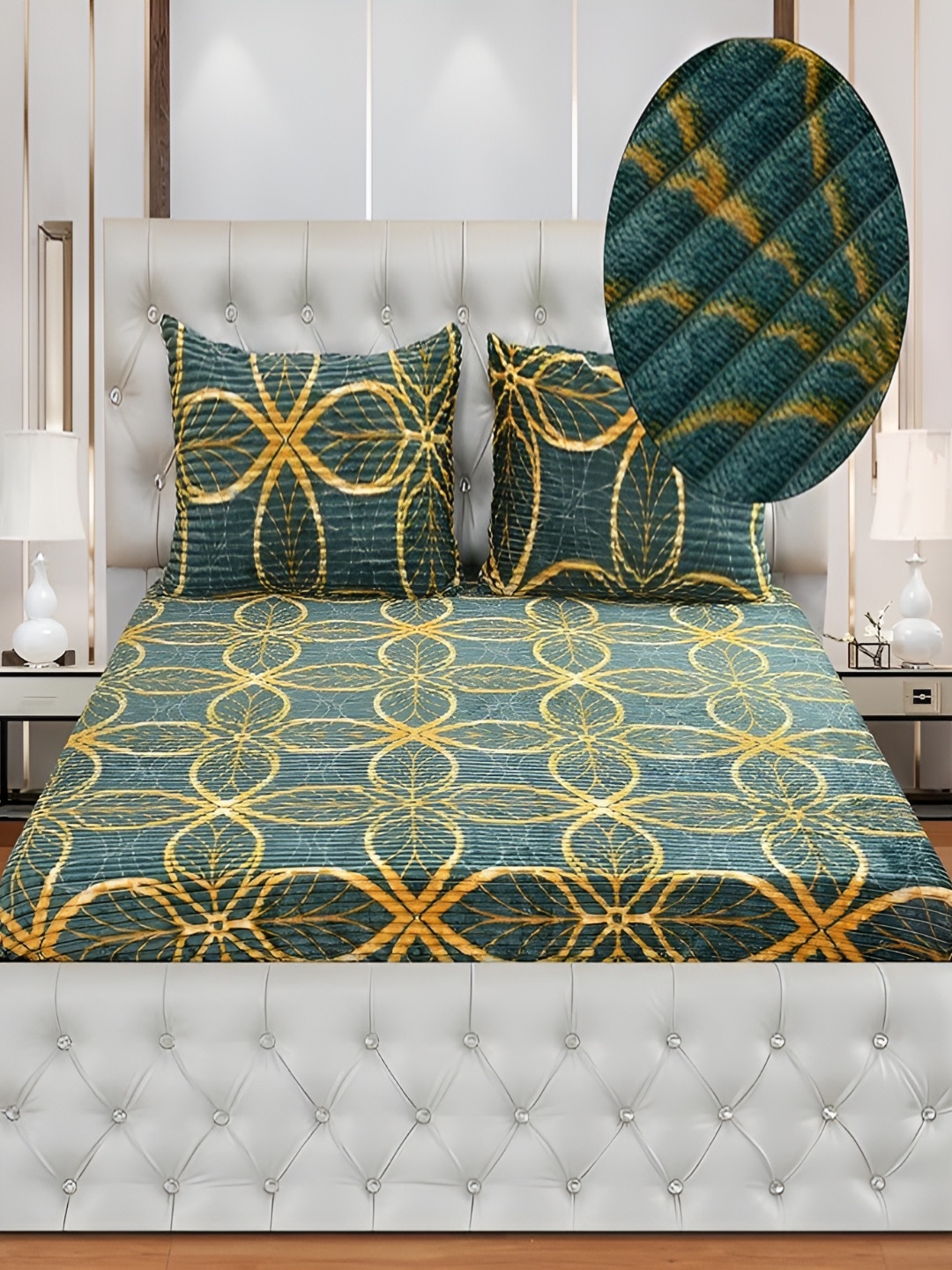 

MORADO Teal Blue & Yellow Printed Double Bed Duvet Cover