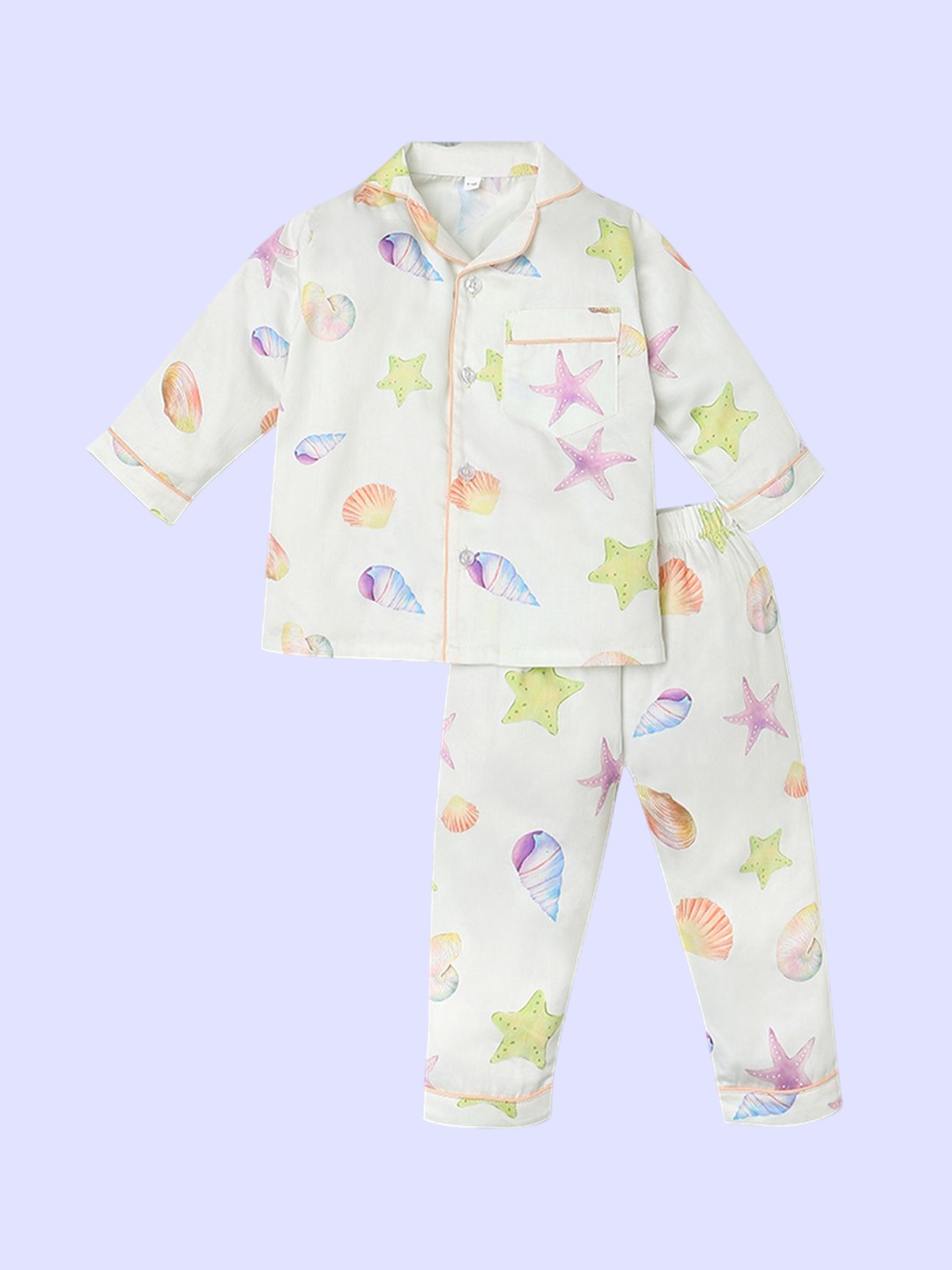 

Fancy Fluff Girls Printed Night suit, Cream