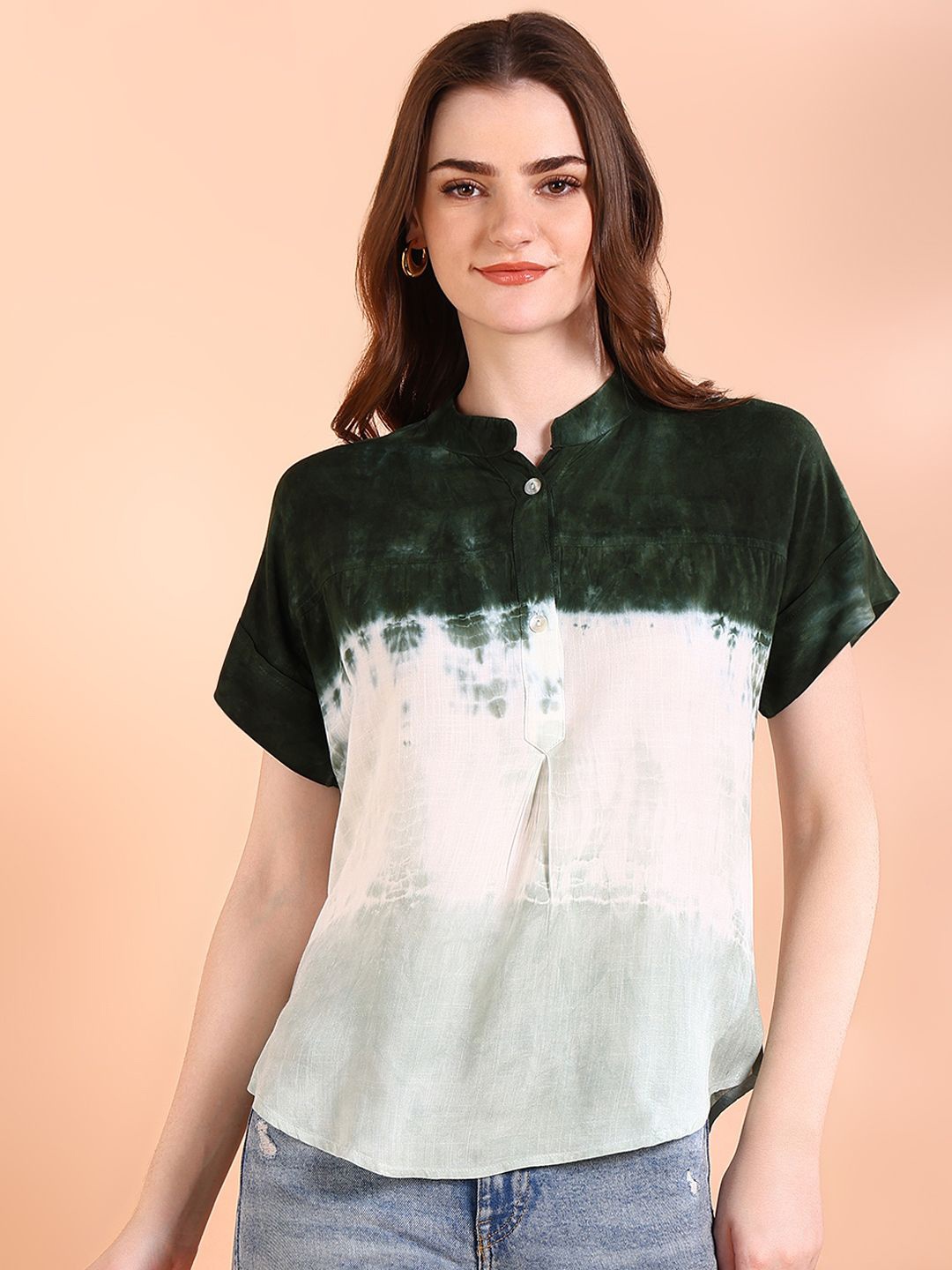 

Maaesa Women Tie and Dye Dyed Regular Top, Green