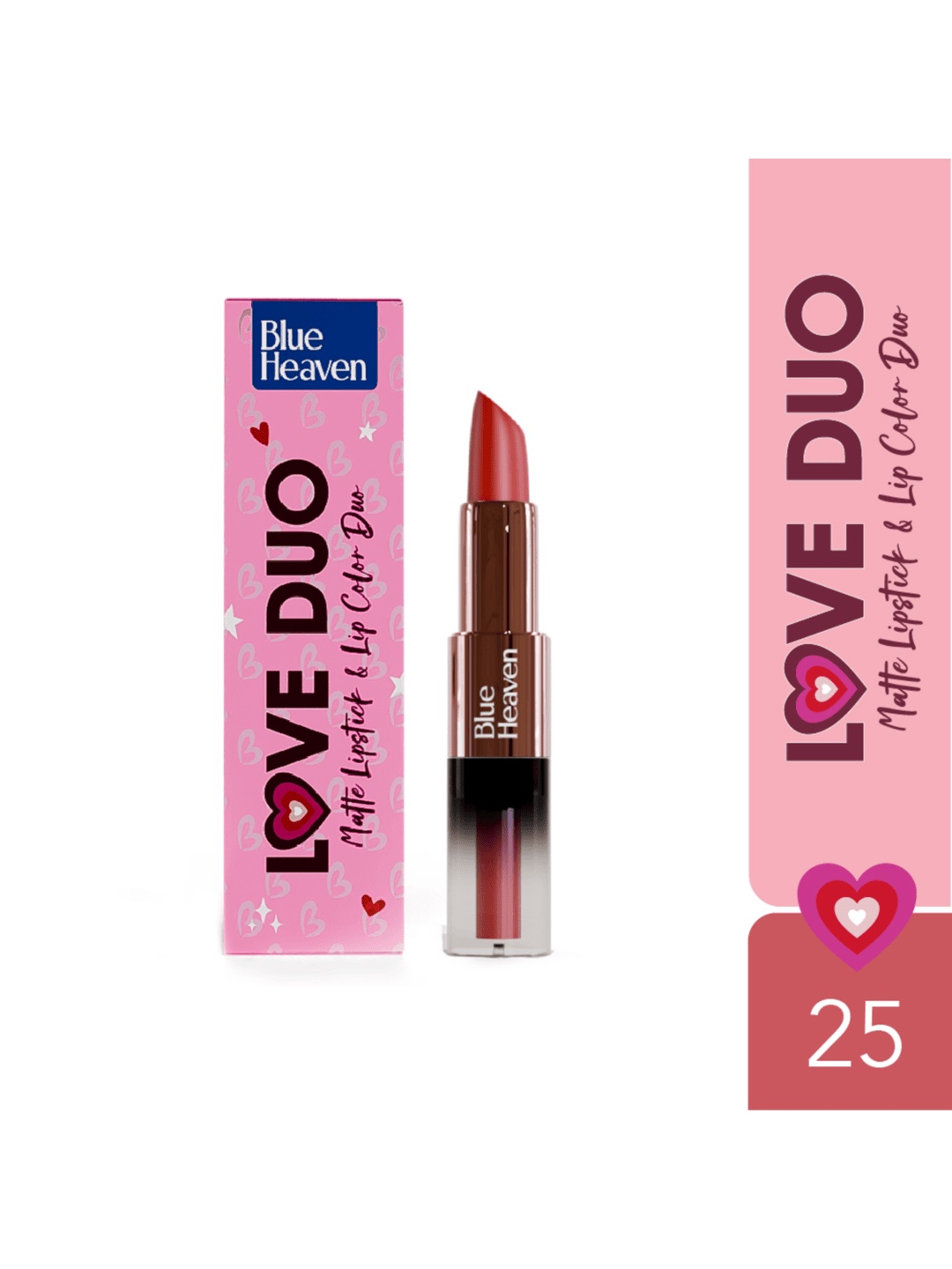 

Blue Heaven Love Duo 2-in-1 Dual-Sided Matte Lipstick & Lip Colour 1.5ml + 4g - Shade 25, Pink