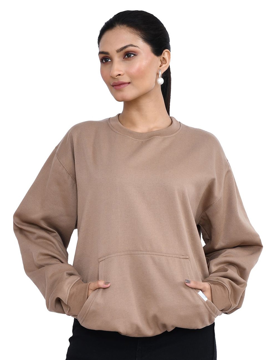 

RAPL Women Round Neck Oversized Sweatshirt, Brown