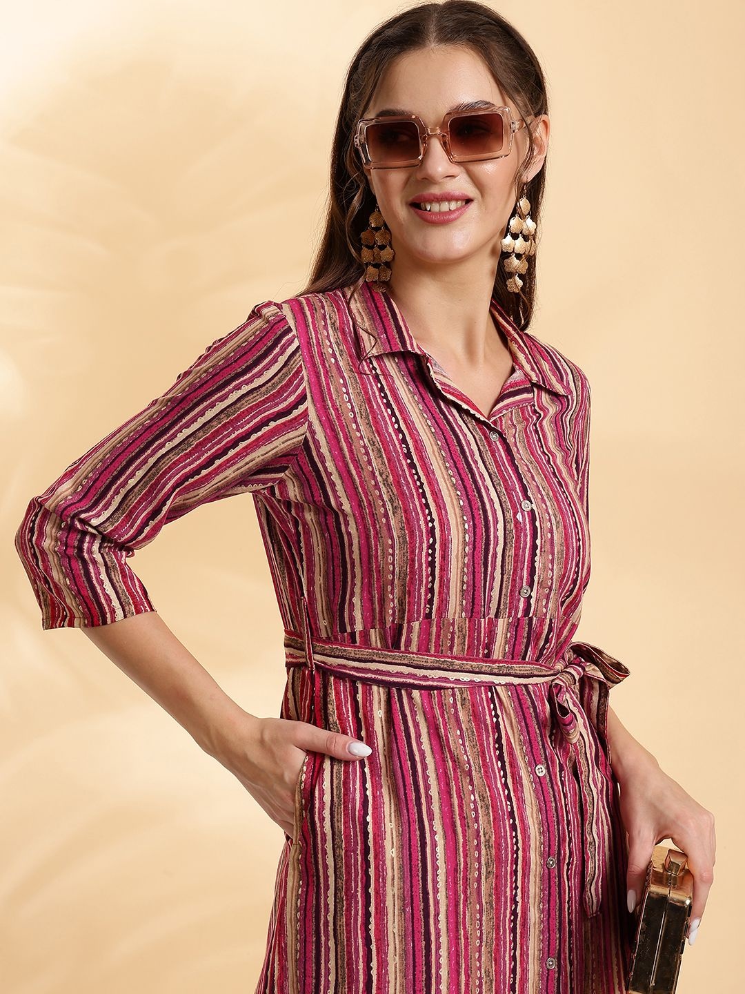 

Anouk Women Striped Shirt Dress, Multi