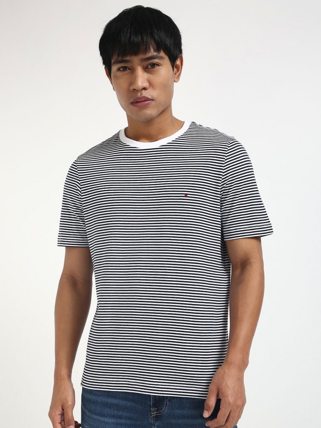 

Tommy Hilfiger Men Striped Round Neck Cotton T-shirt, Blue