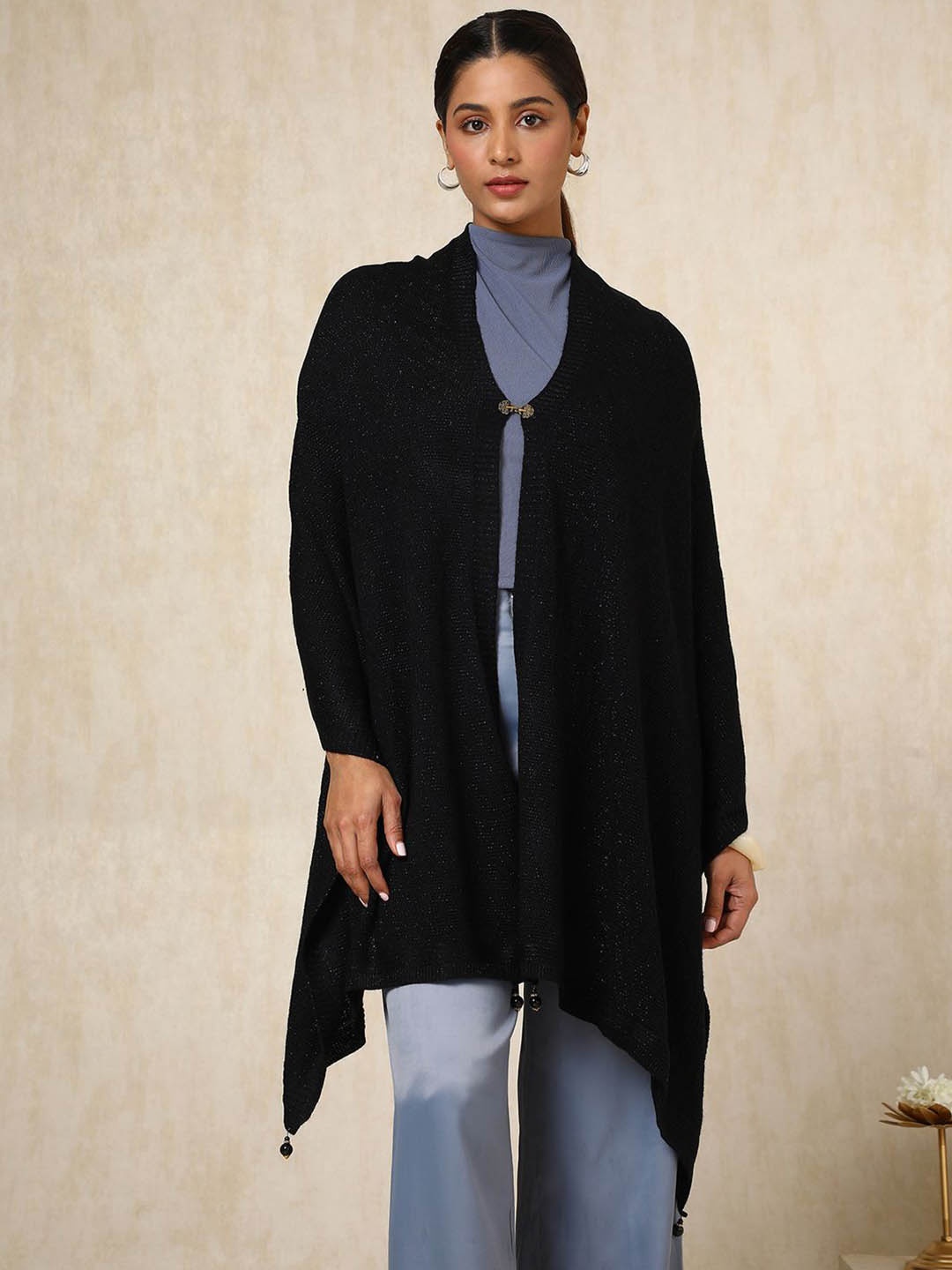 

Soch Womens Black Acrylic Woven Design Shawl