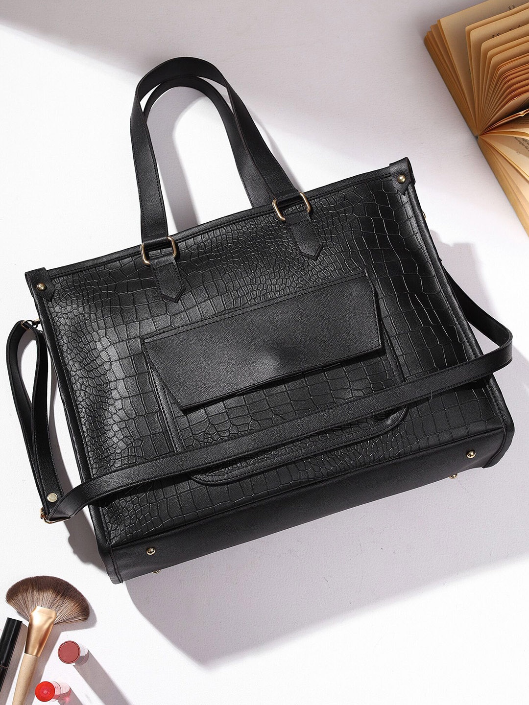 

LEGAL BRIBE PU Oversized Bucket Tote Bag, Black