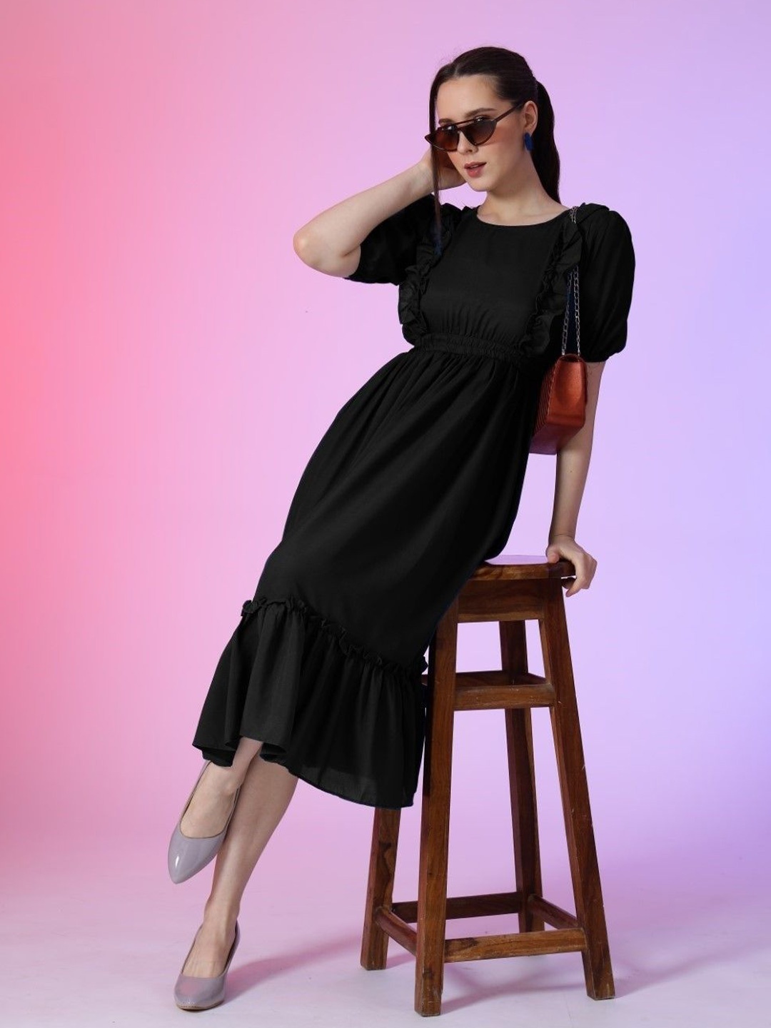 

Krunal Raiyani Women Crepe Fit & Flare Dress, Black