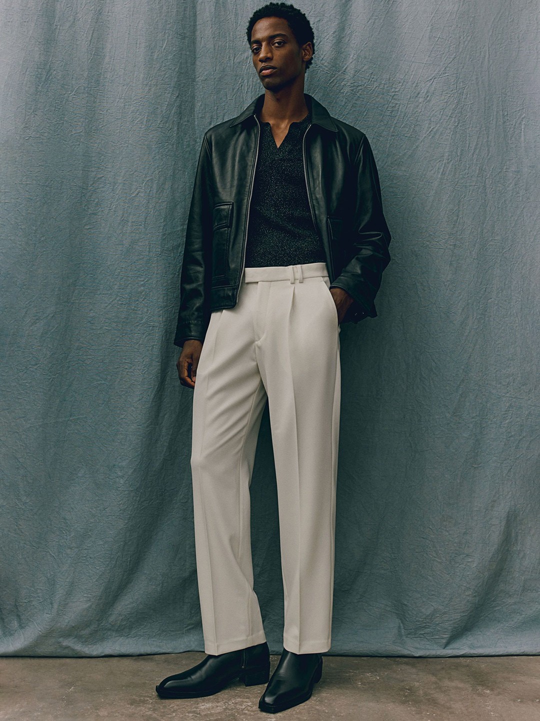 

H&M Men Relaxed Fit Crease-Leg Trouser, White