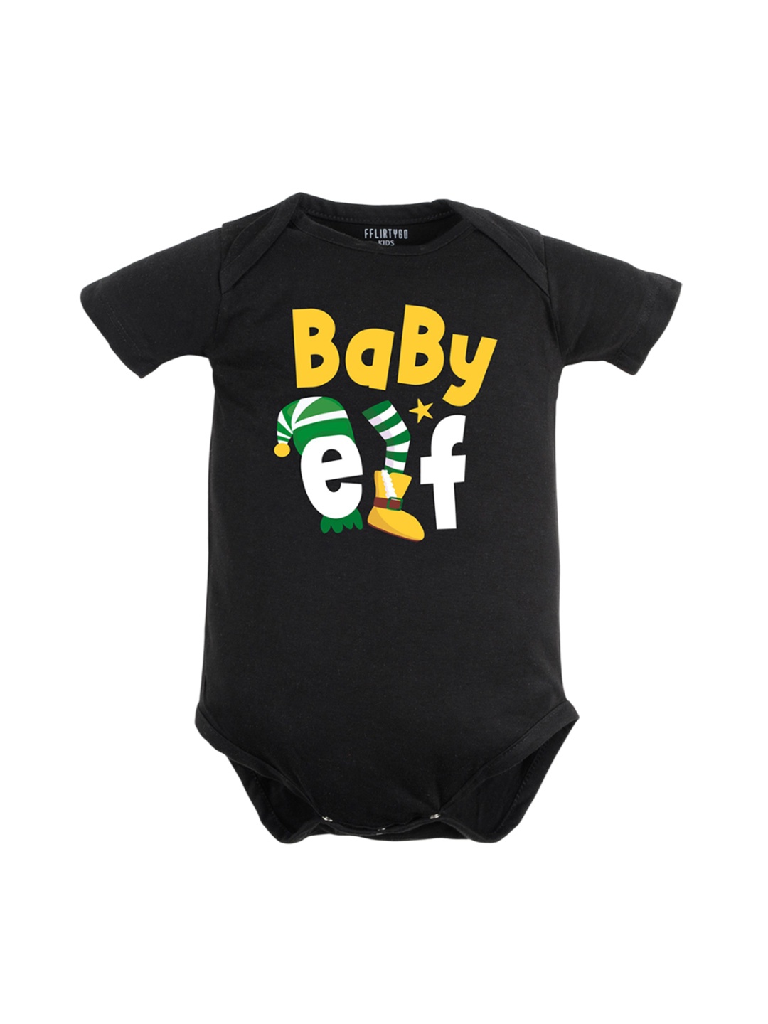 

FFLIRTYGO Infants Printed Pure Cotton Bodysuit, Black