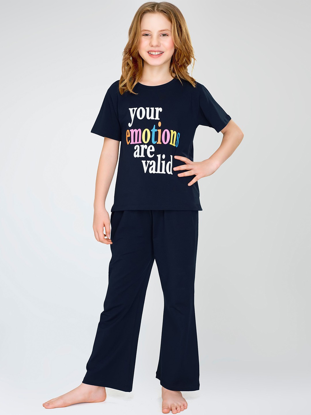 

Zeyo Girls Printed Short Sleeves Night suit, Blue