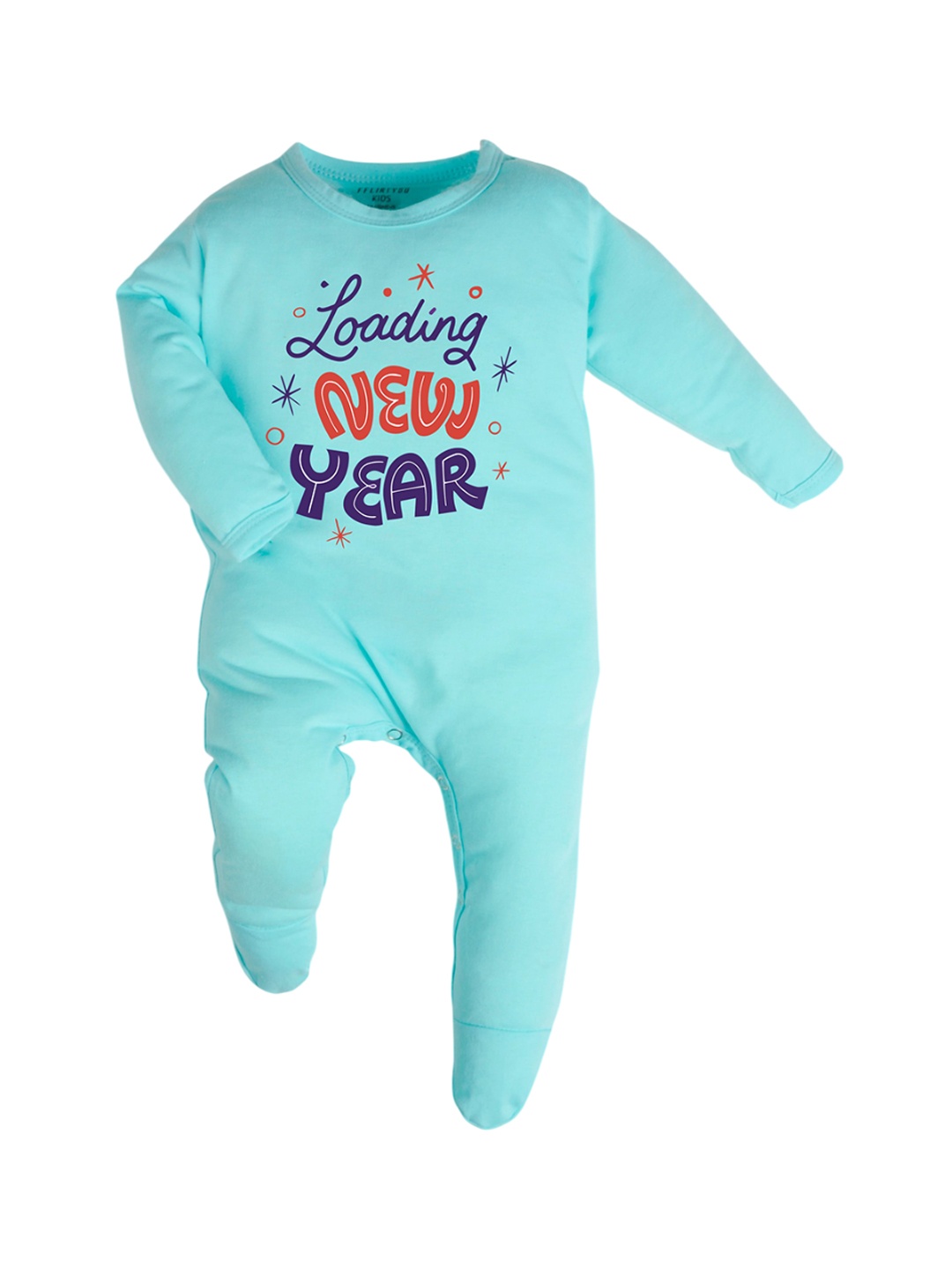 

FFLIRTYGO Infants Printed Pure Cotton Sleepsuit, Turquoise blue