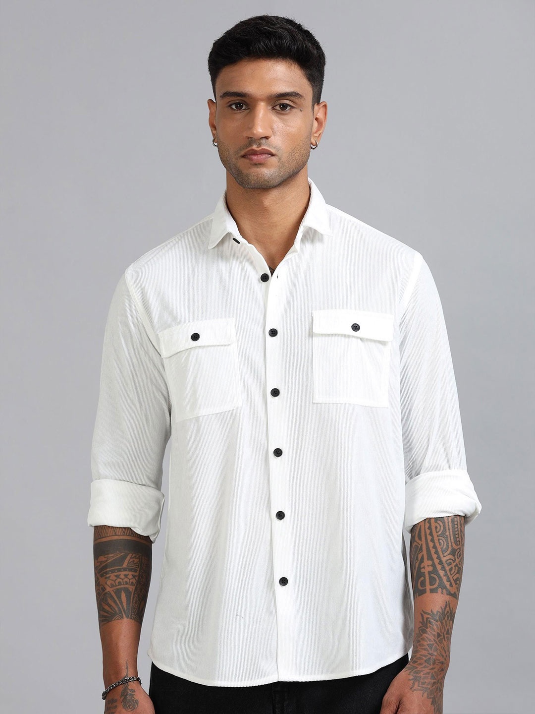 

HOUSE OF MAHNOTS Men Classic Opaque Casual Shirt, White