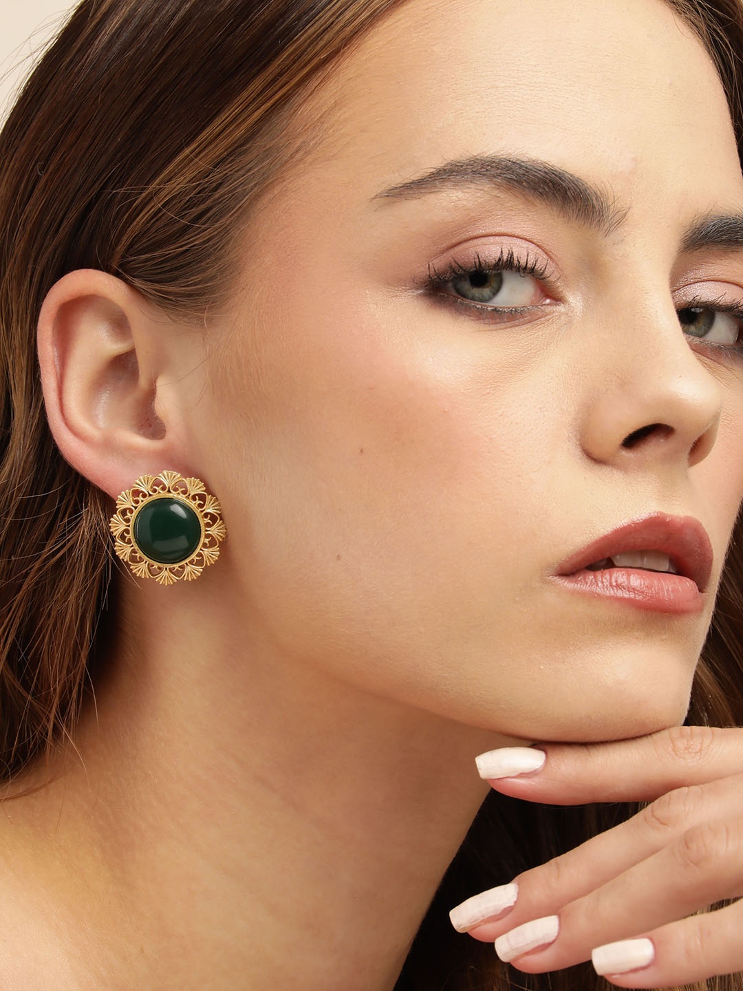 

Anouk Gold Plated Beaded Circular Studs Earrings, Green