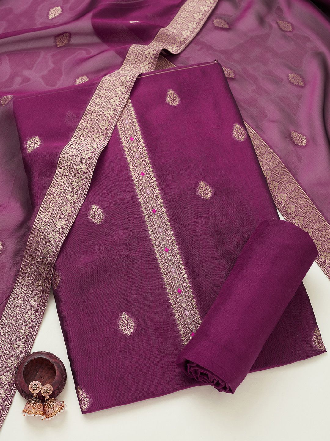 

Soch Unstitched Dress Material, Burgundy